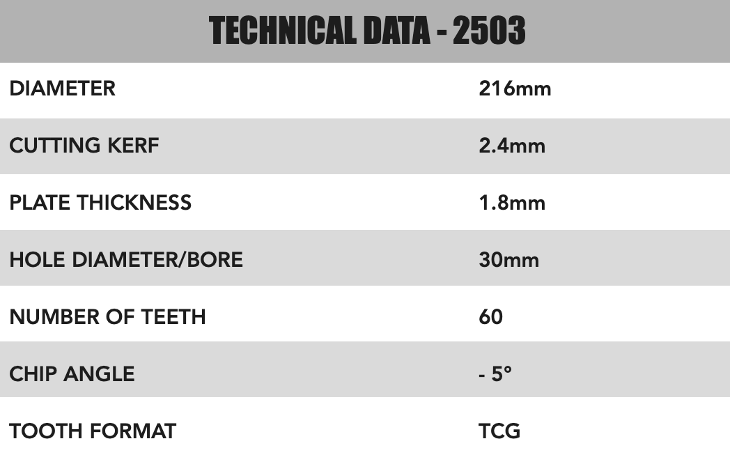 216mm x 30mm x 2.4mm 60T (TCG Neg Rake) Ali Blade - 2503 - Image 4