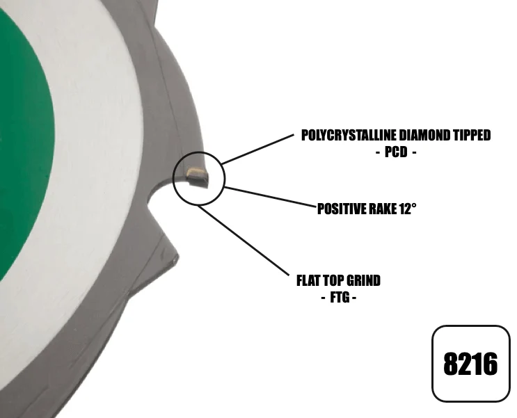 216mm x 30mm x 2.4mm 8 Tooth PCD Cement Fibre Board Blade 8216 - Image 3