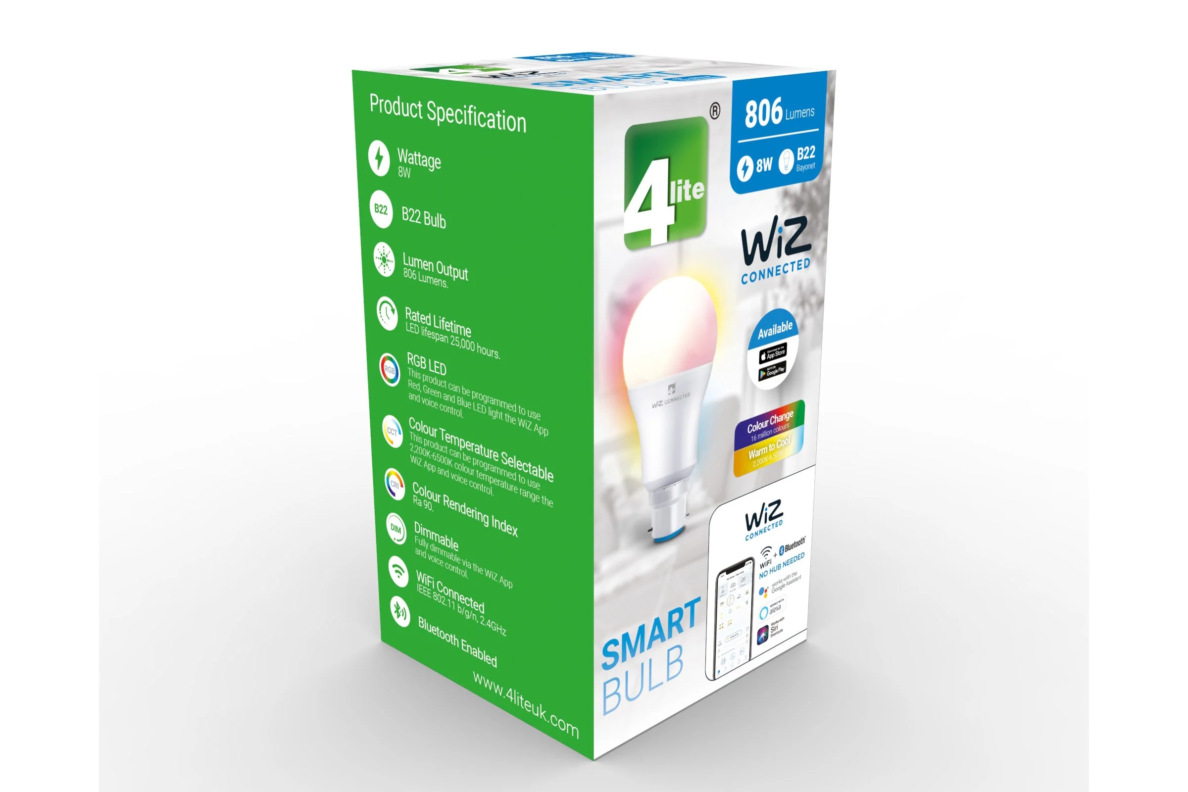 4lite WiZ Connected A60 Dimmable Multicolour WiFi LED Smart Bulb - B22 Bayonet - Image 7
