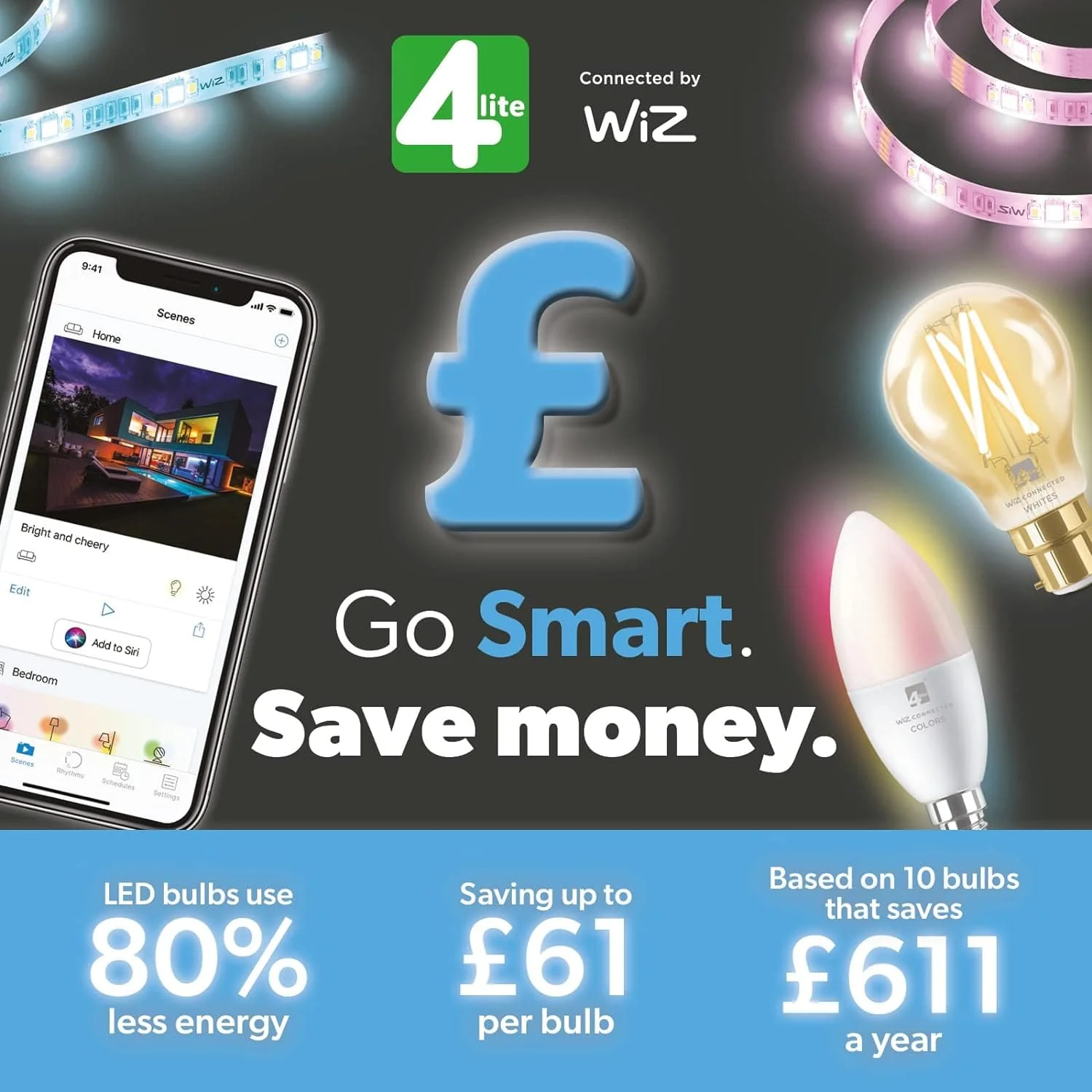 4lite WiZ Connected Dimmable White WiFi LED Smart Bulb - GU10 - Image 3