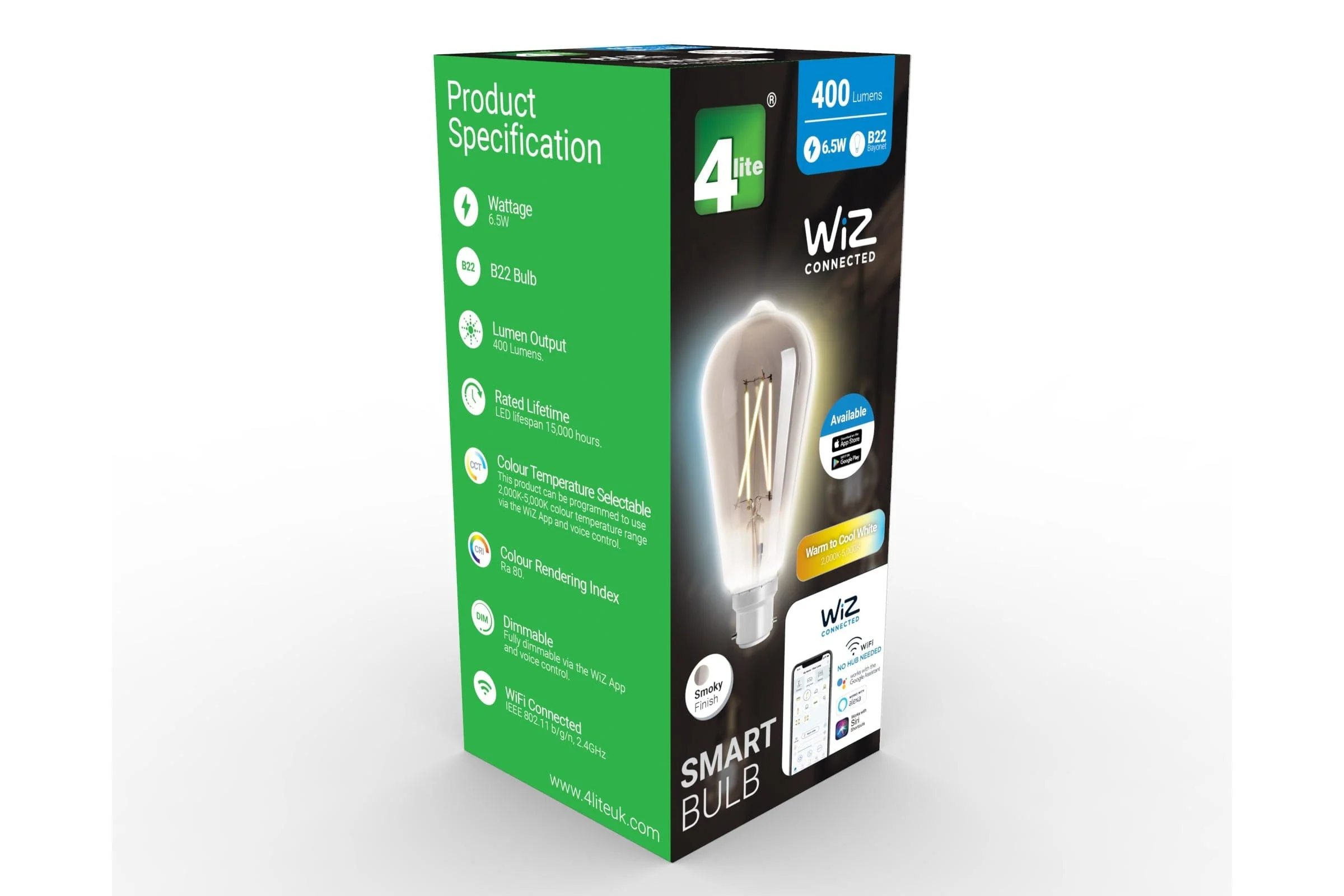 4lite WiZ Connected ST64 Smoky White WiFi LED Smart Bulb - B22 Bayonet - Image 5