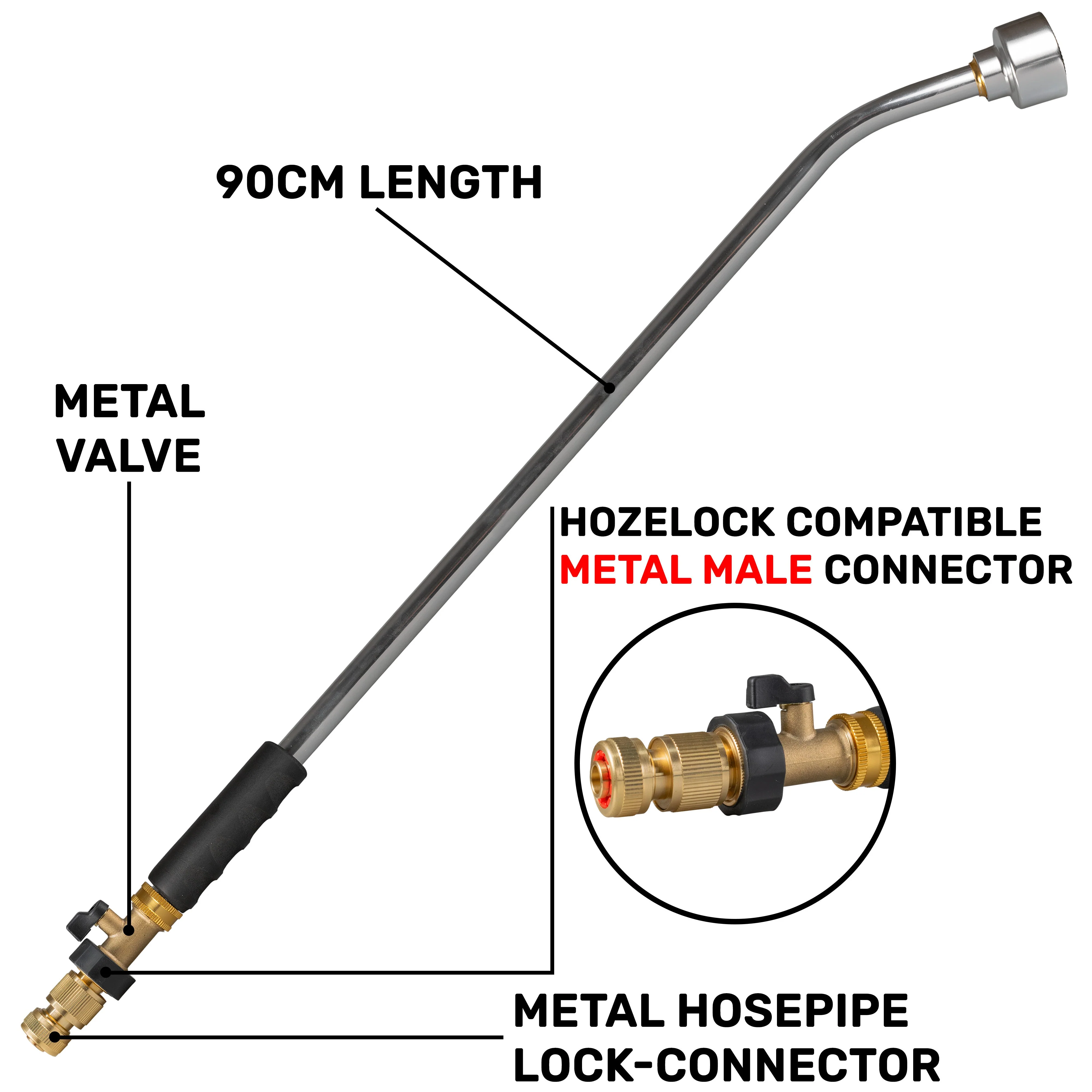 90cm Garden Watering Lance with Brass Valve and Quick Connect Hose Connector - Image 4