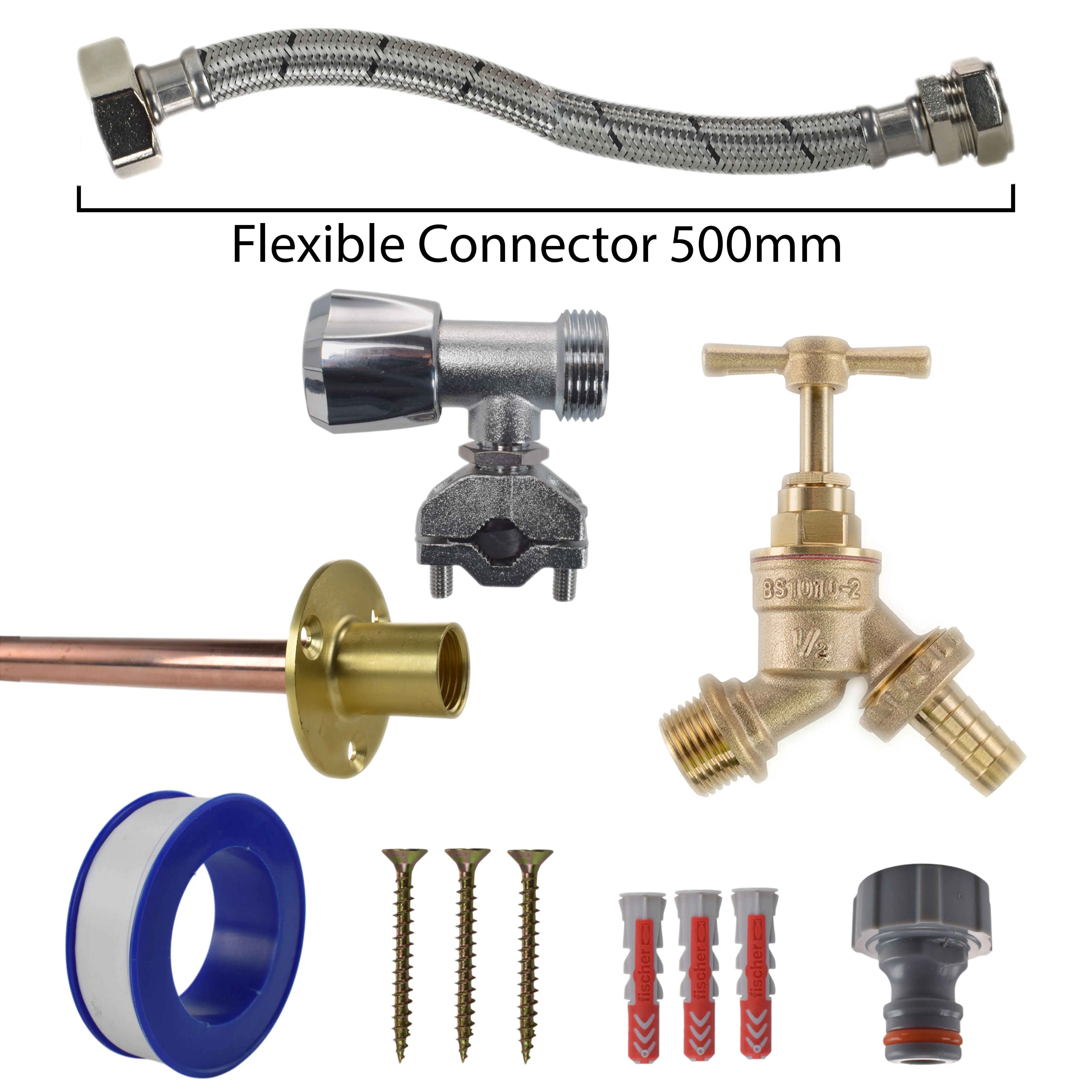 Brass Barbed Bib Tap FULL Connection Kit - Image 2