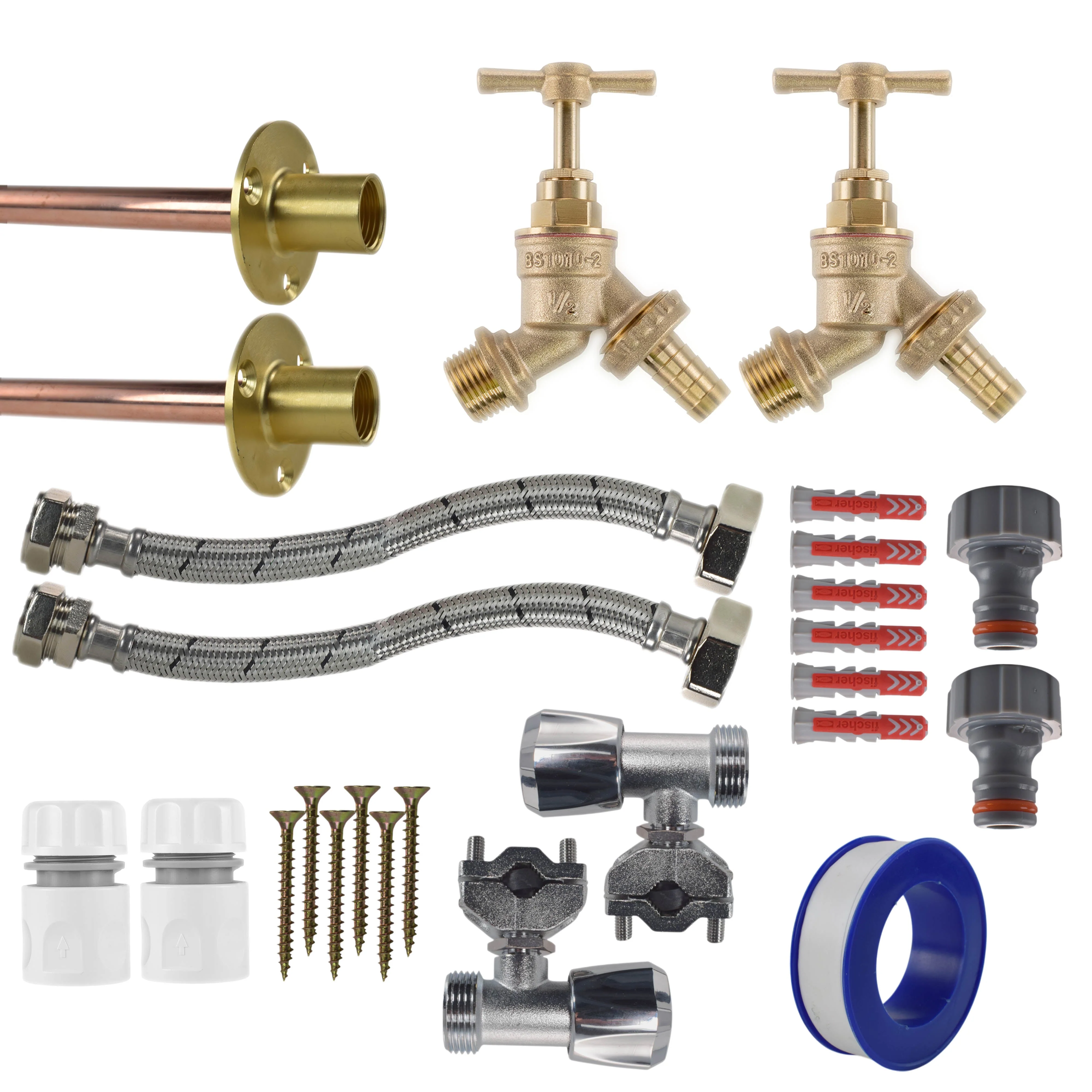 Brass Barbed Bib Tap FULL Connection Kit x2 - Image 18