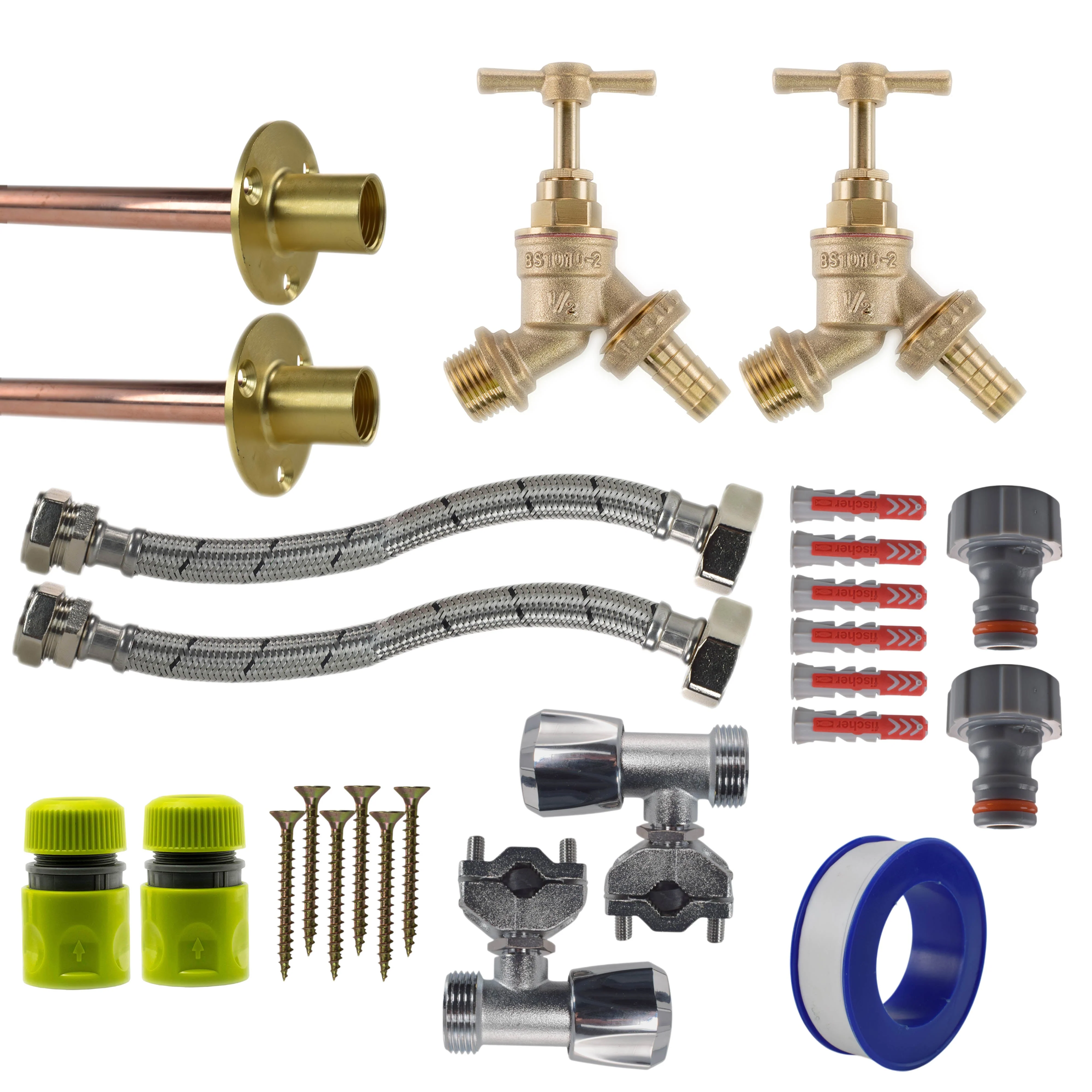 Brass Barbed Bib Tap FULL Connection Kit x2 - Image 19