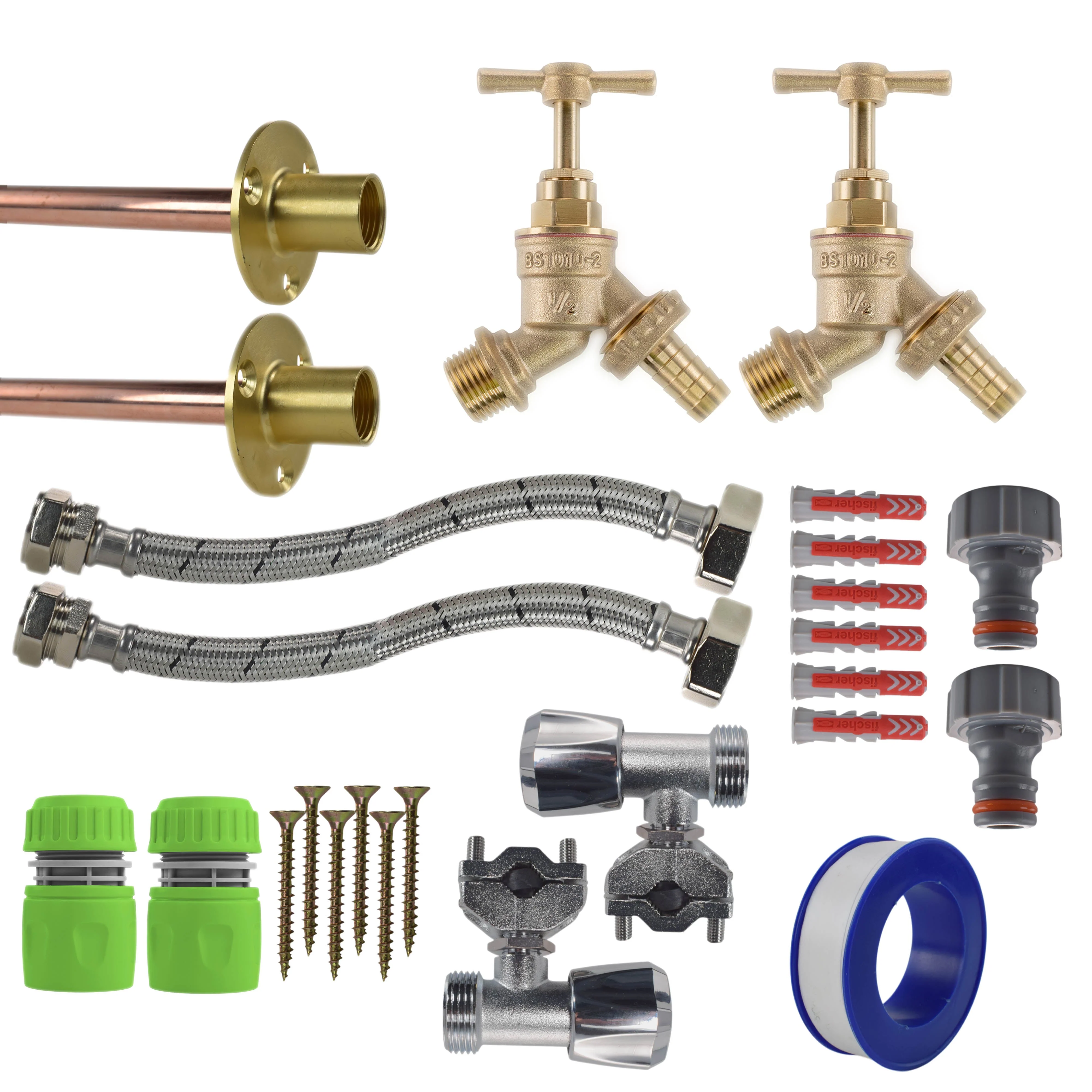 Brass Barbed Bib Tap FULL Connection Kit x2 - Image 20