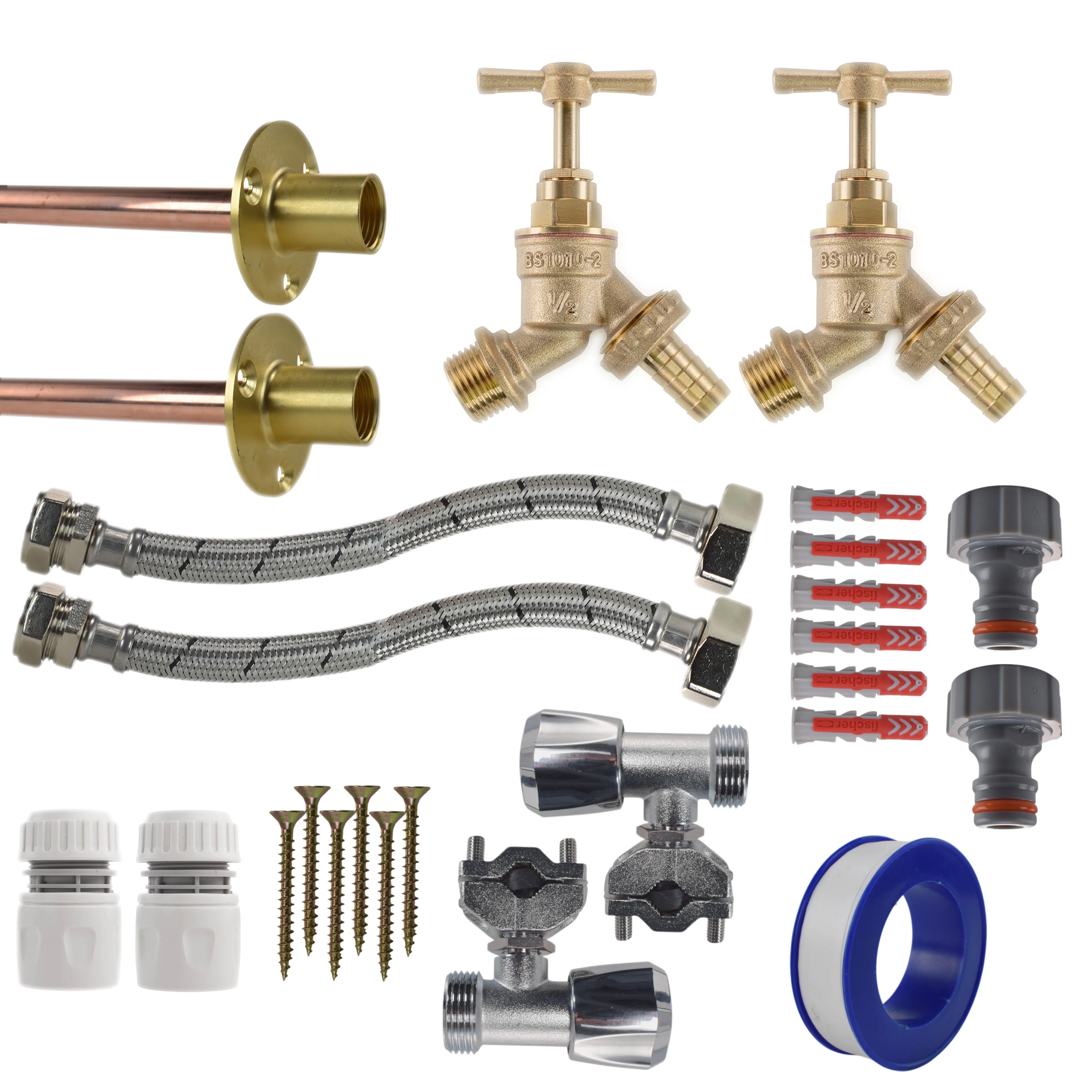 Brass Barbed Bib Tap FULL Connection Kit x2 - Image 21