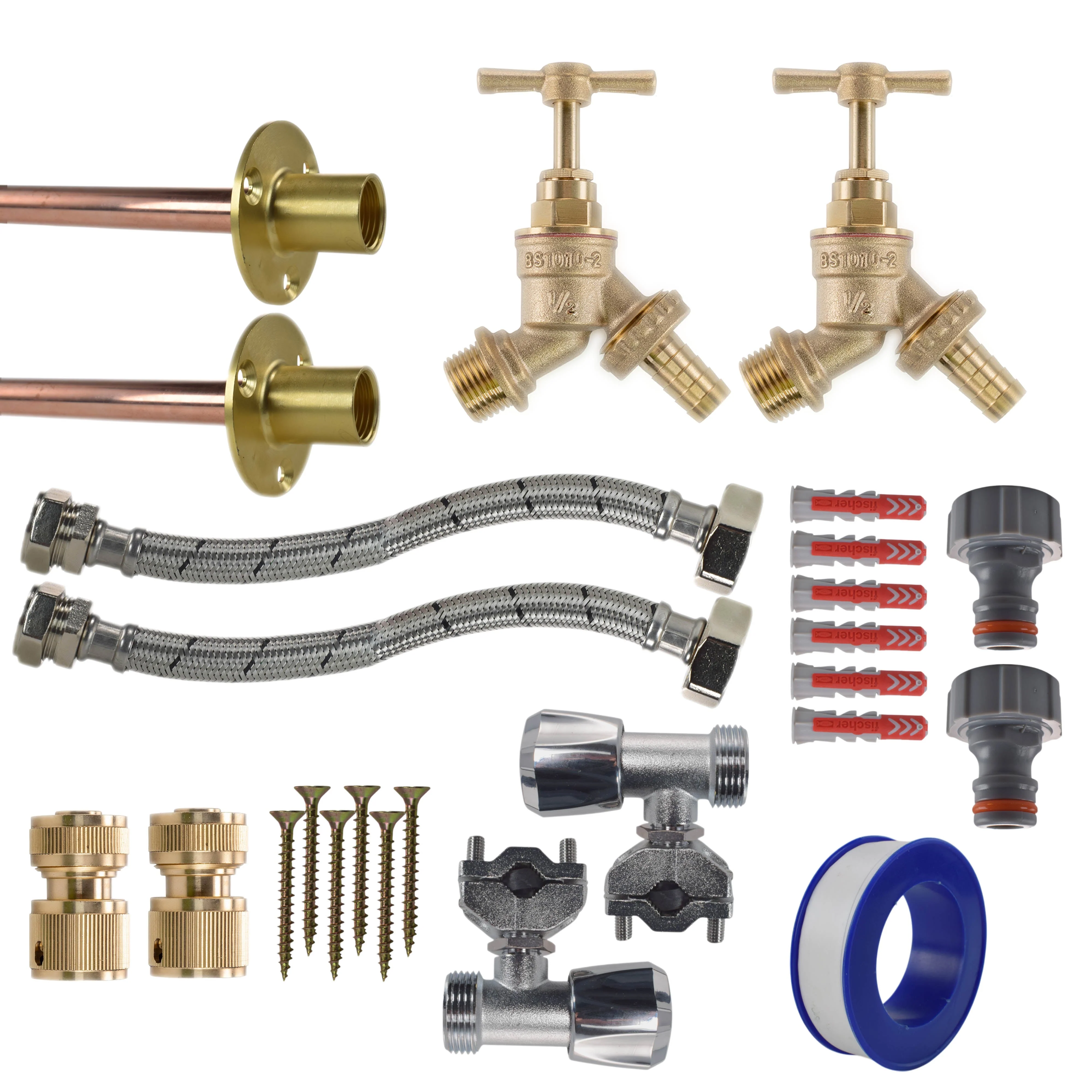Brass Barbed Bib Tap FULL Connection Kit x2 - Image 22
