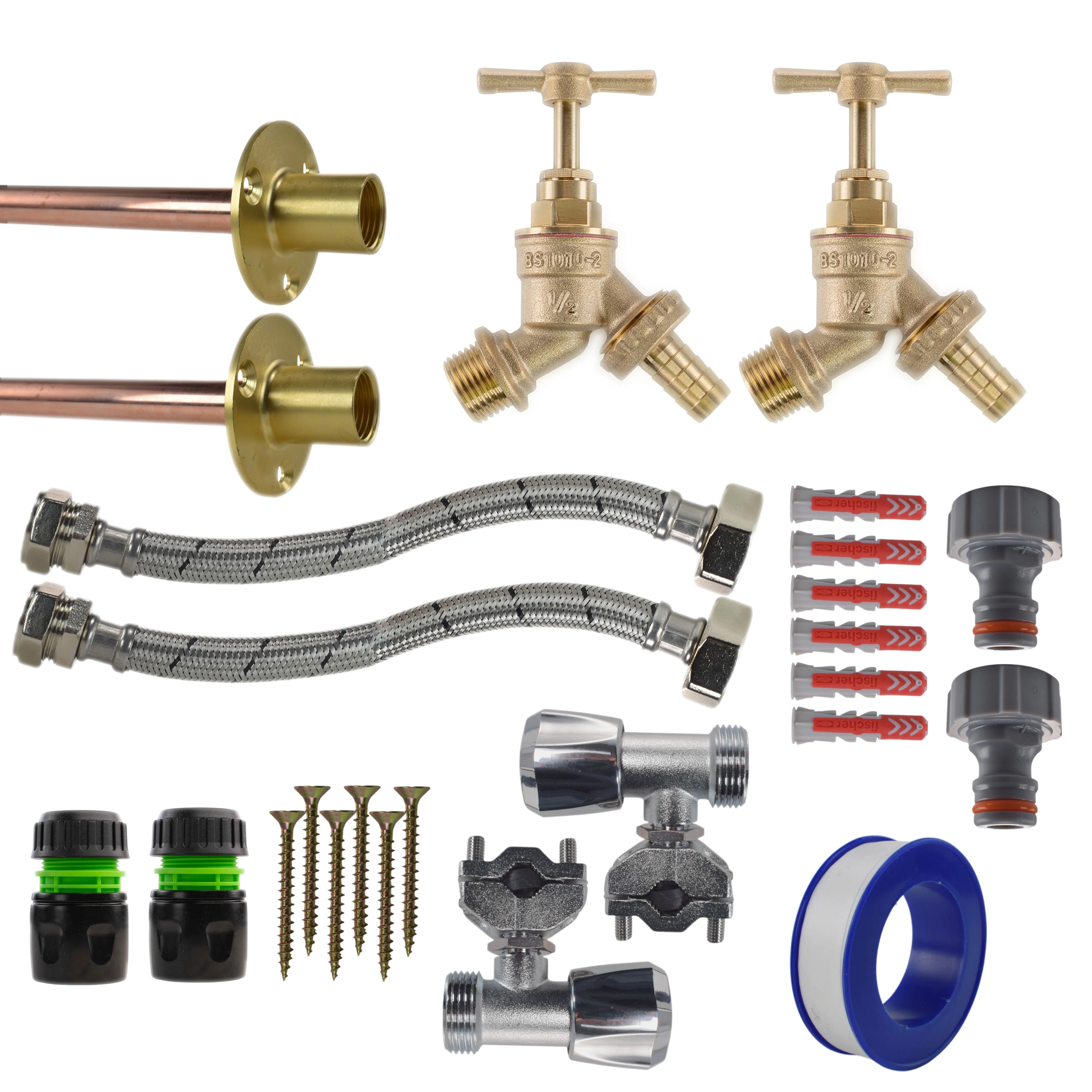 Brass Barbed Bib Tap FULL Connection Kit x2 - Image 23