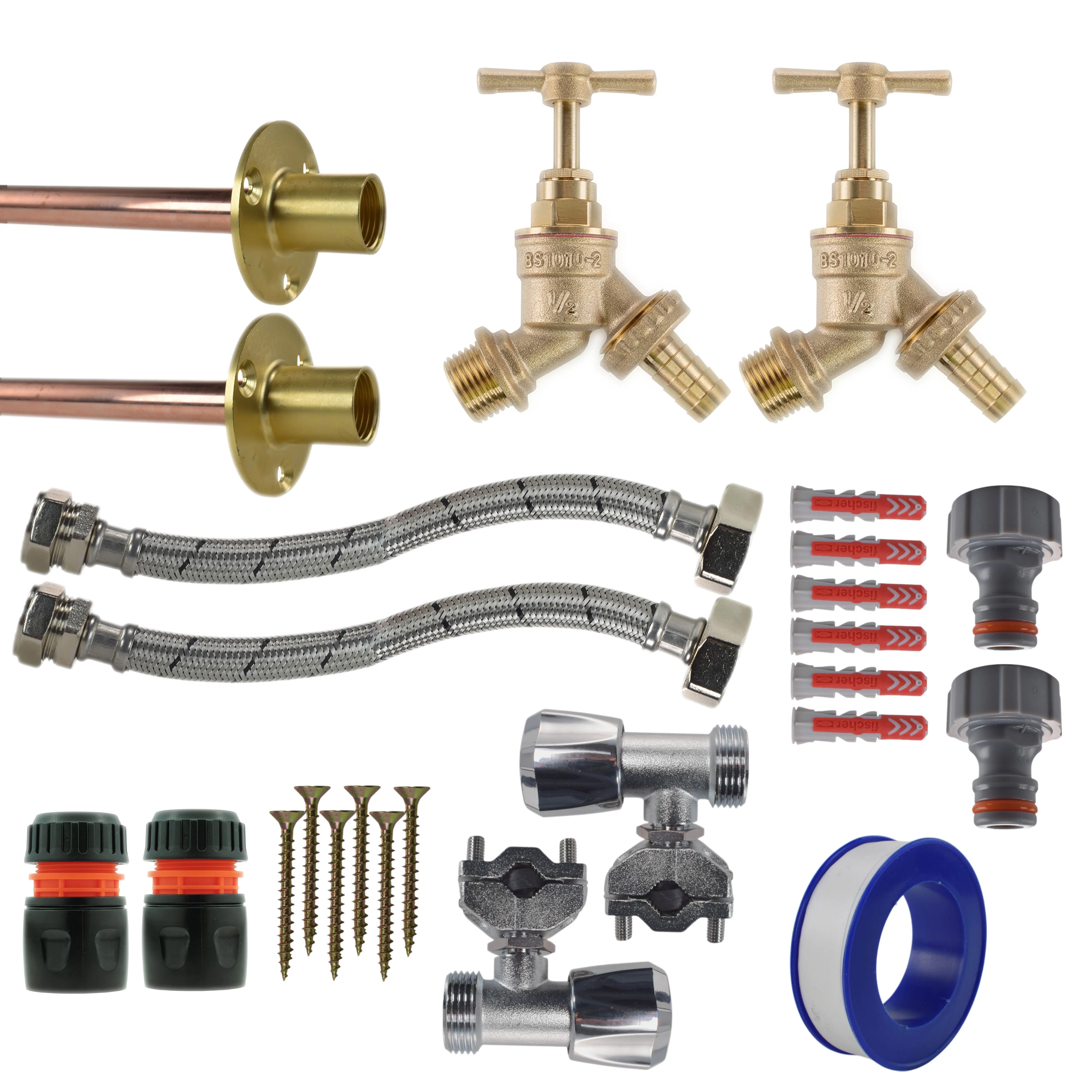 Brass Barbed Bib Tap FULL Connection Kit x2 - Image 24