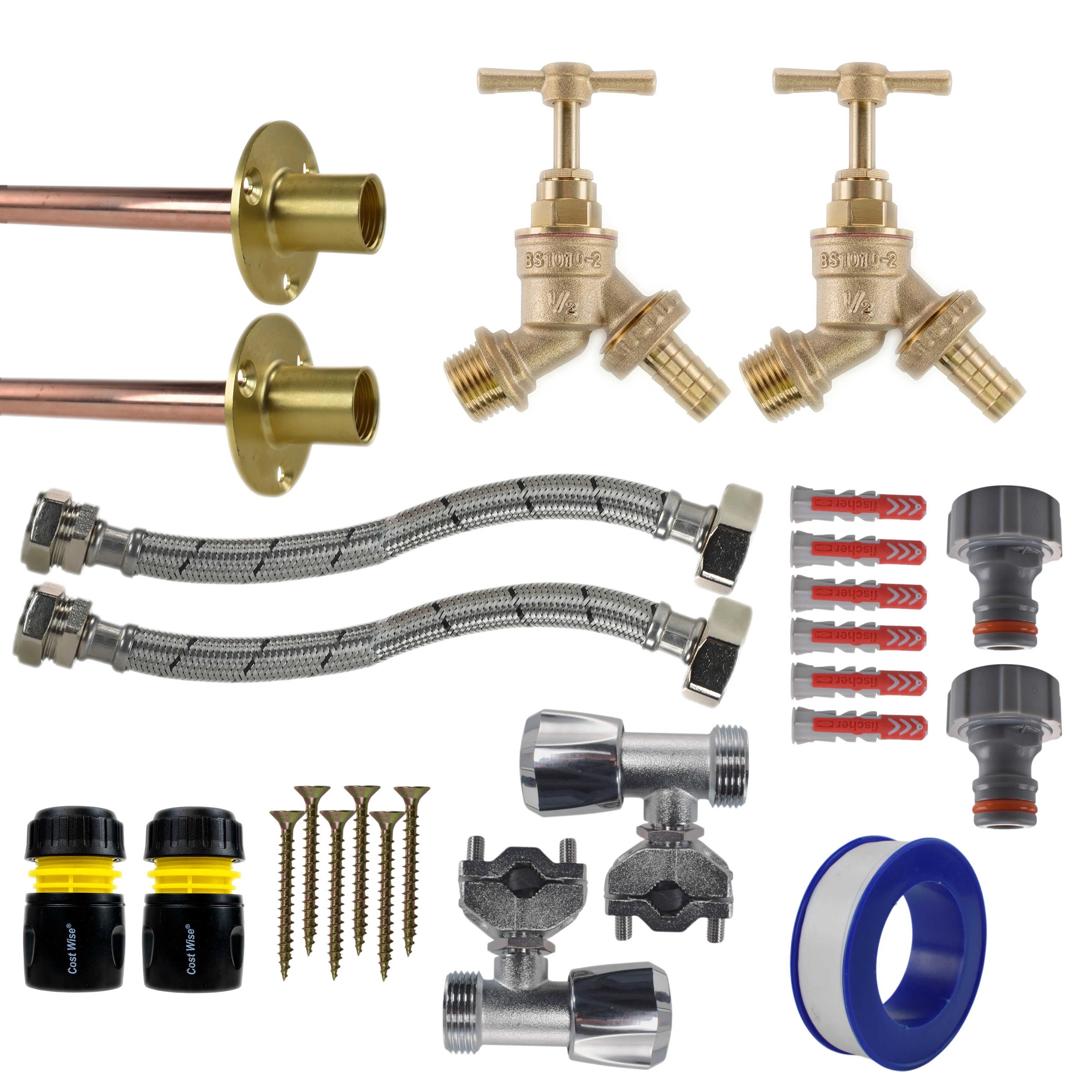 Brass Barbed Bib Tap FULL Connection Kit x2 - Image 25