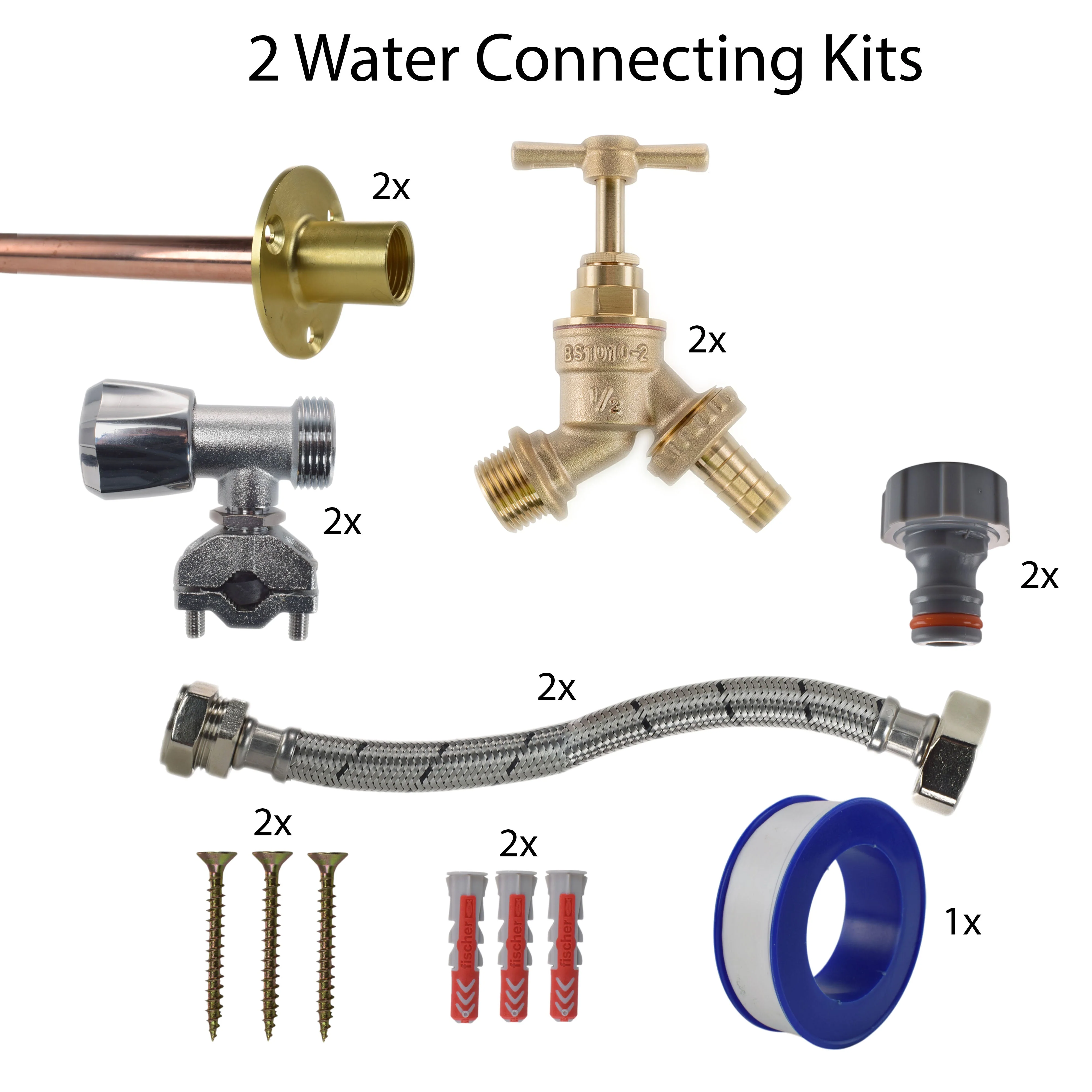 Brass Barbed Bib Tap FULL Connection Kit x2 - Image 3