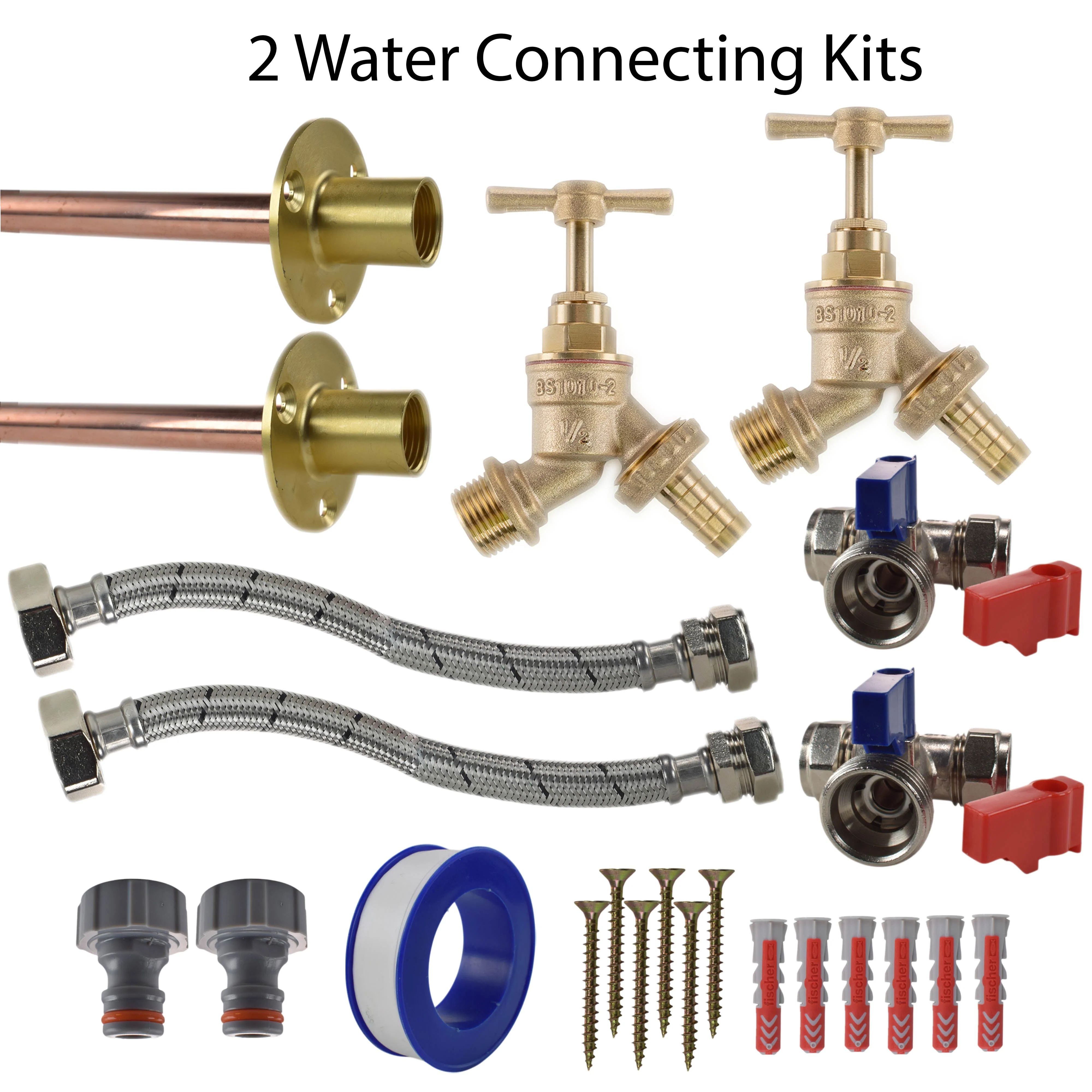 Brass Barbed Bib Tap STANDARD Connection Kit x2 - Image 3