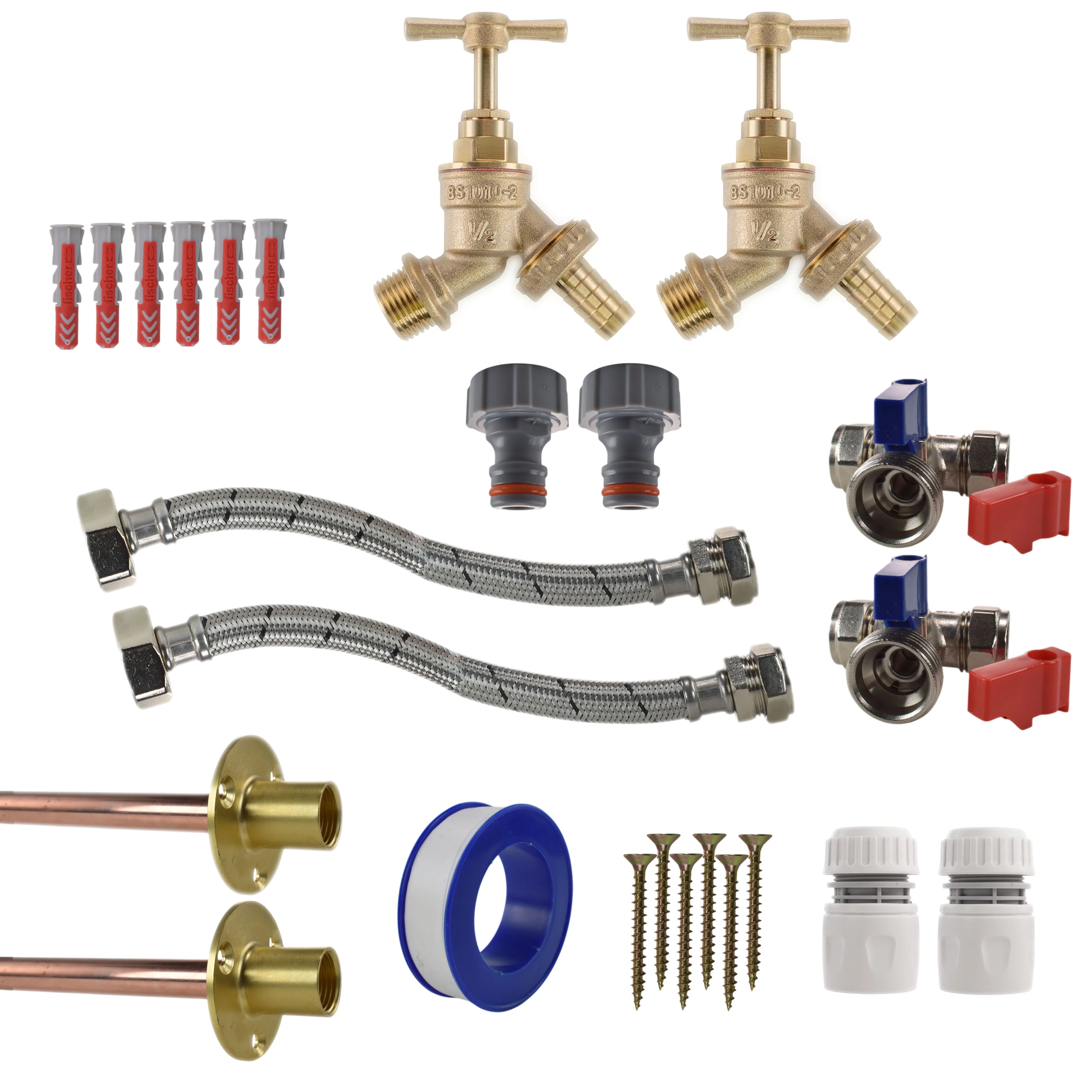 Brass Barbed Bib Tap STANDARD Connection Kit x2 - Image 7