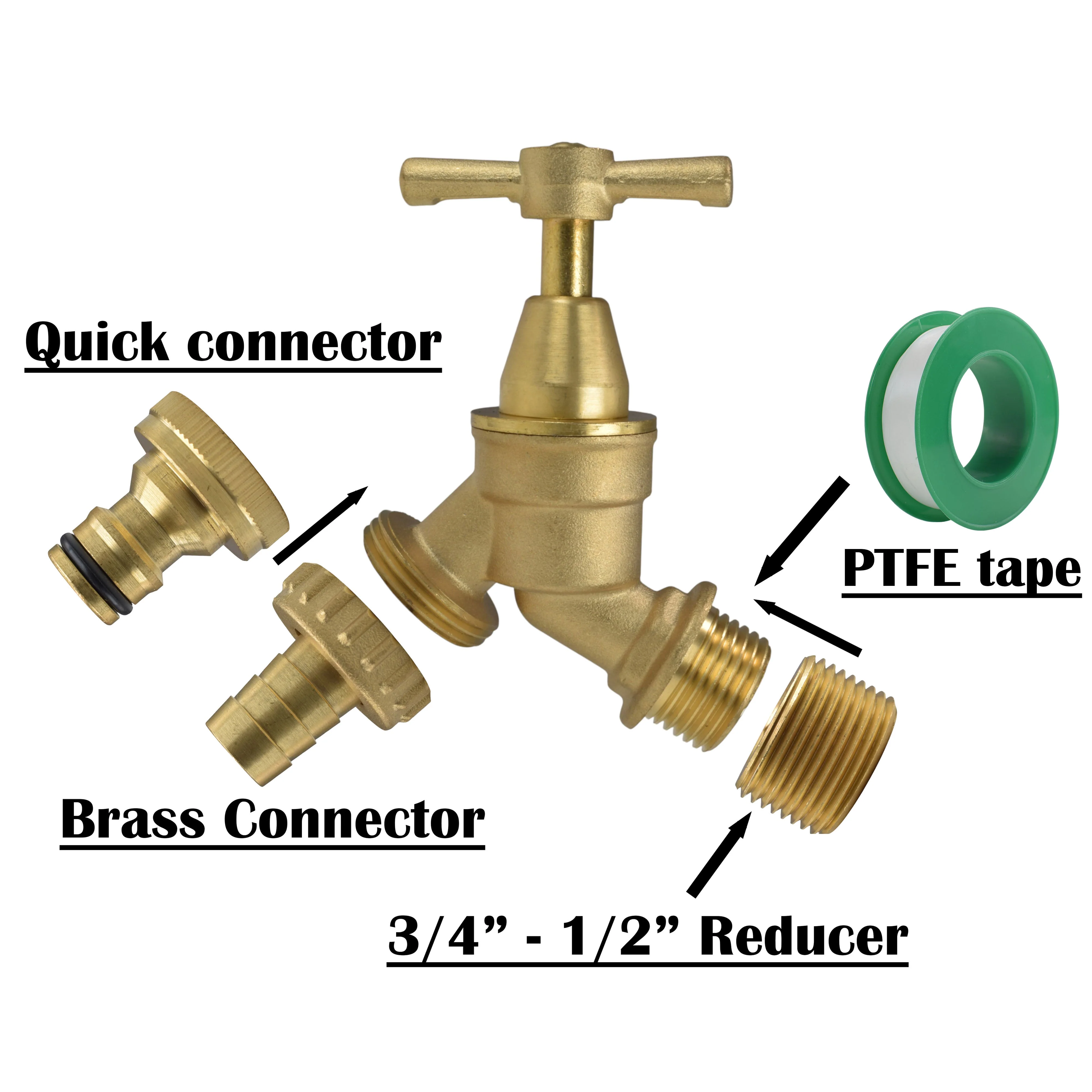 Brass Bib Tap Kit with Barb/Quick Connect Outlet, 1/2" and 3/4" BSP Thread Inlet - Image 27