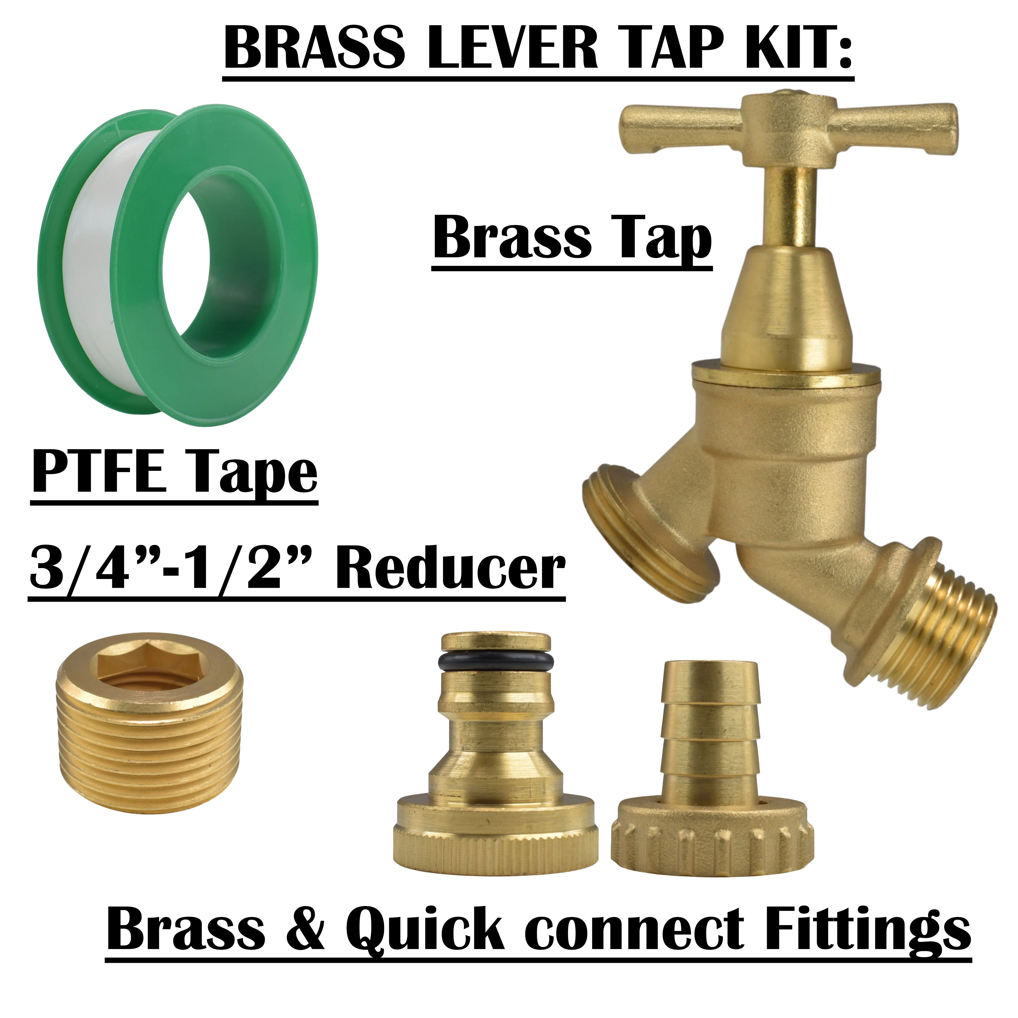 Brass Bib Tap Kit with Barb/Quick Connect Outlet, 1/2" and 3/4" BSP Thread Inlet - Image 31