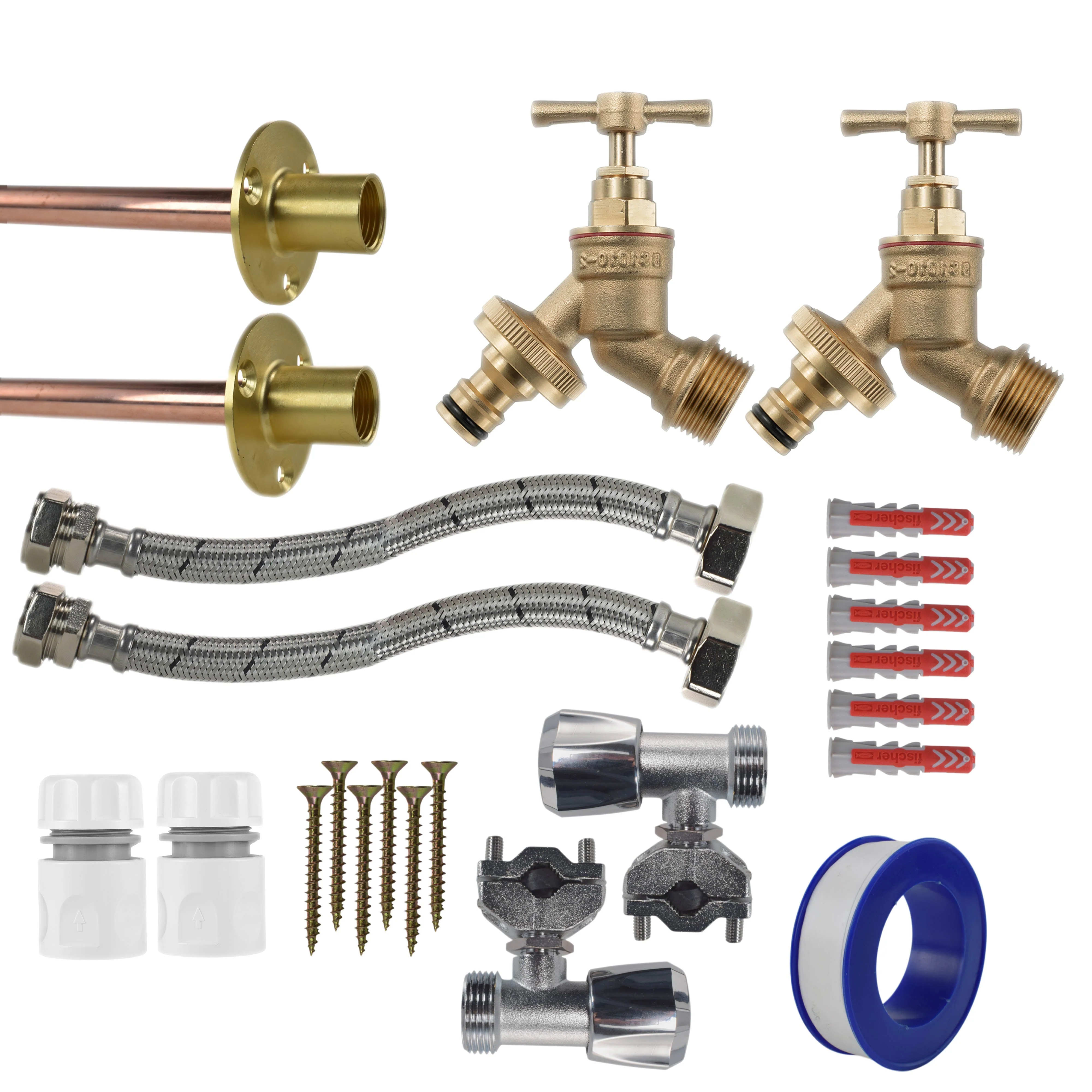 Brass Quick Connect Bib Tap FULL Connection Kit x2 - Image 18