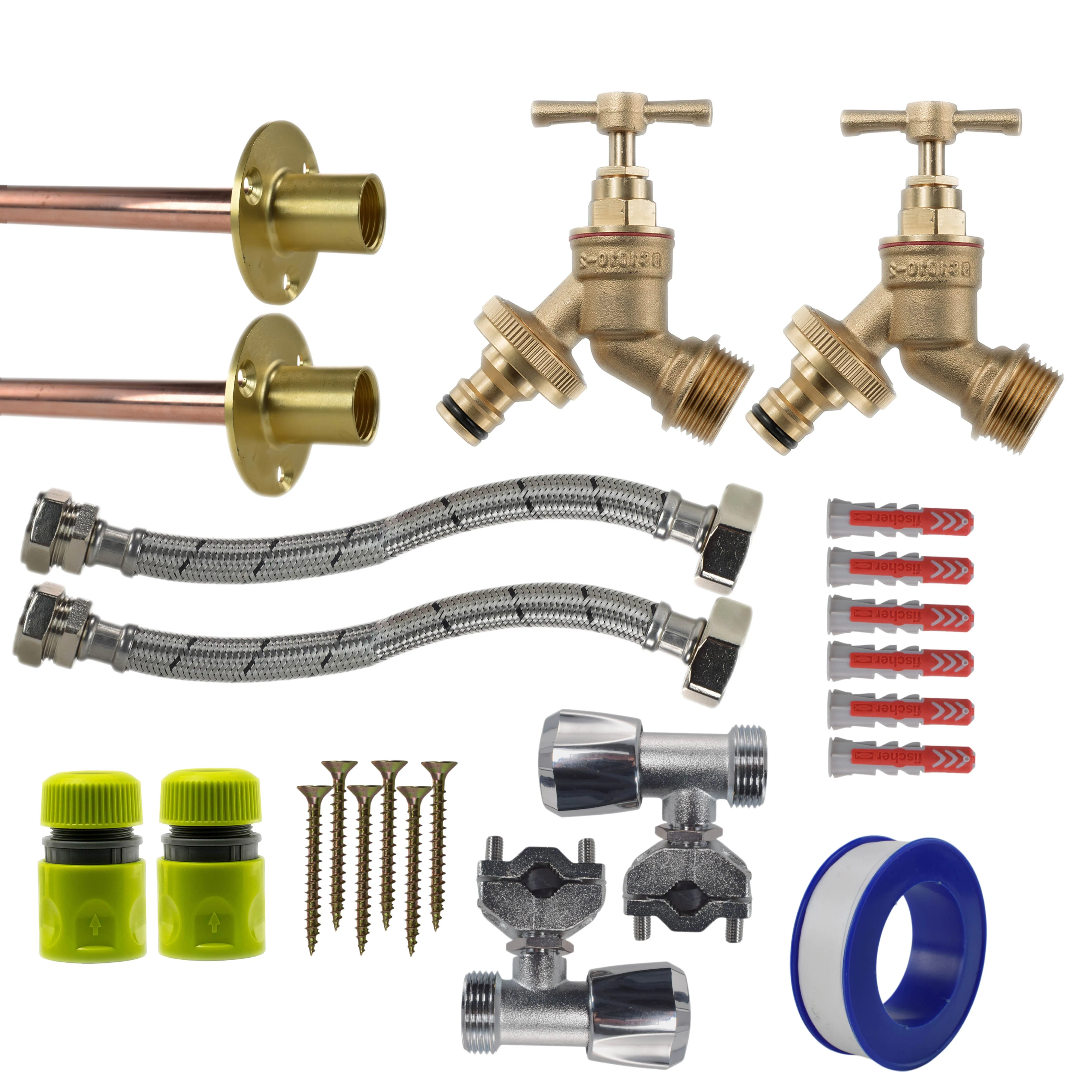 Brass Quick Connect Bib Tap FULL Connection Kit x2 - Image 19