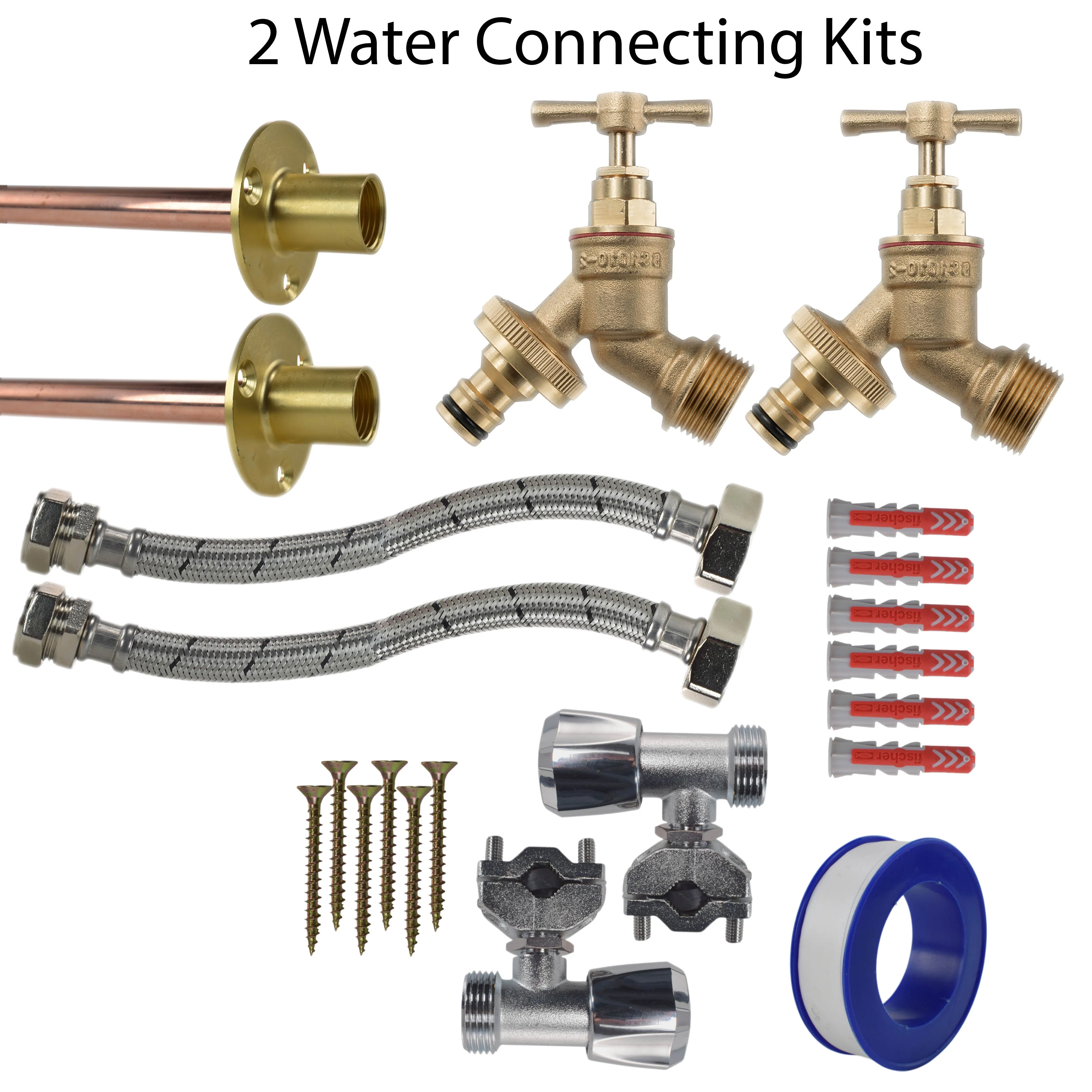 Brass Quick Connect Bib Tap FULL Connection Kit x2 - Image 2