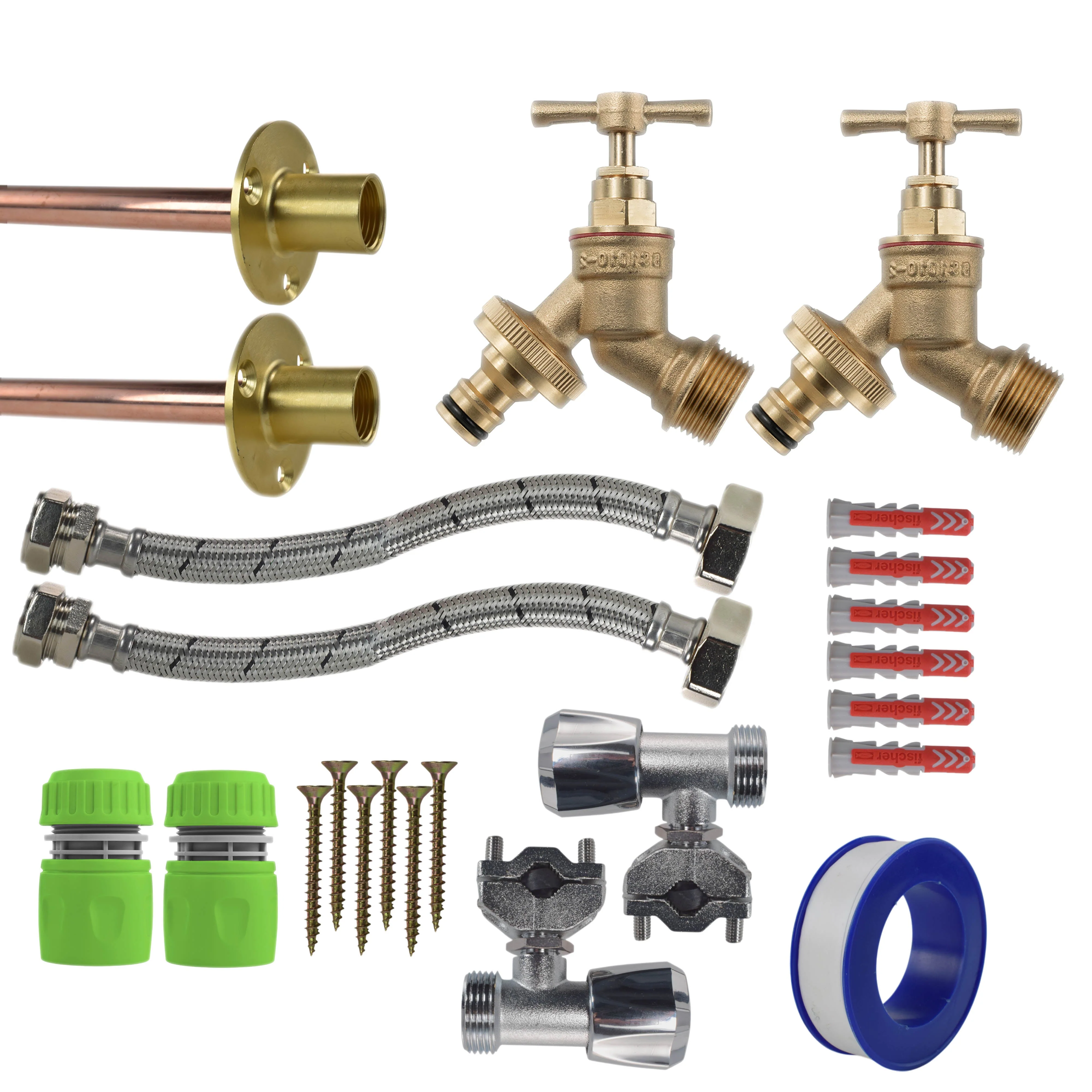 Brass Quick Connect Bib Tap FULL Connection Kit x2 - Image 20