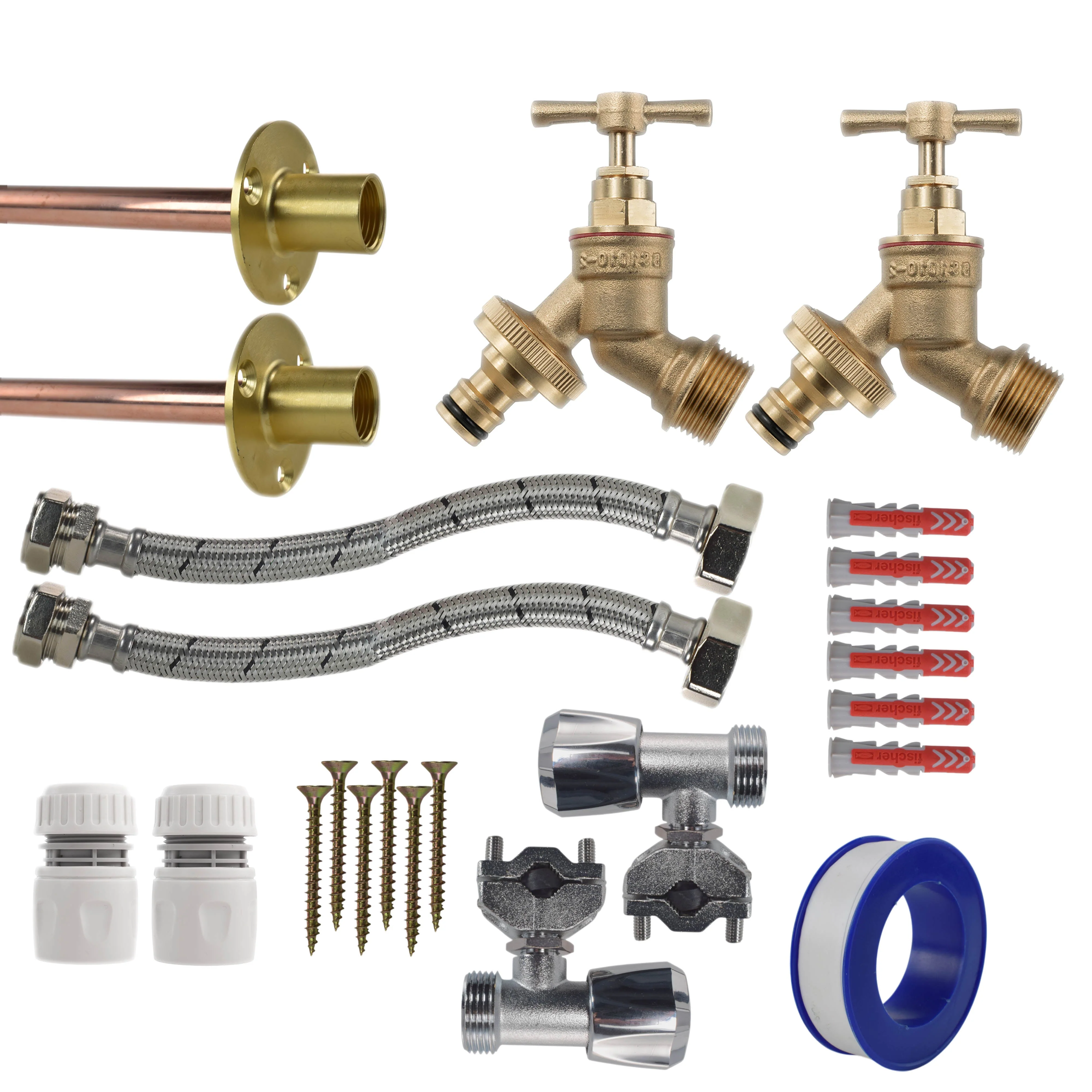 Brass Quick Connect Bib Tap FULL Connection Kit x2 - Image 21