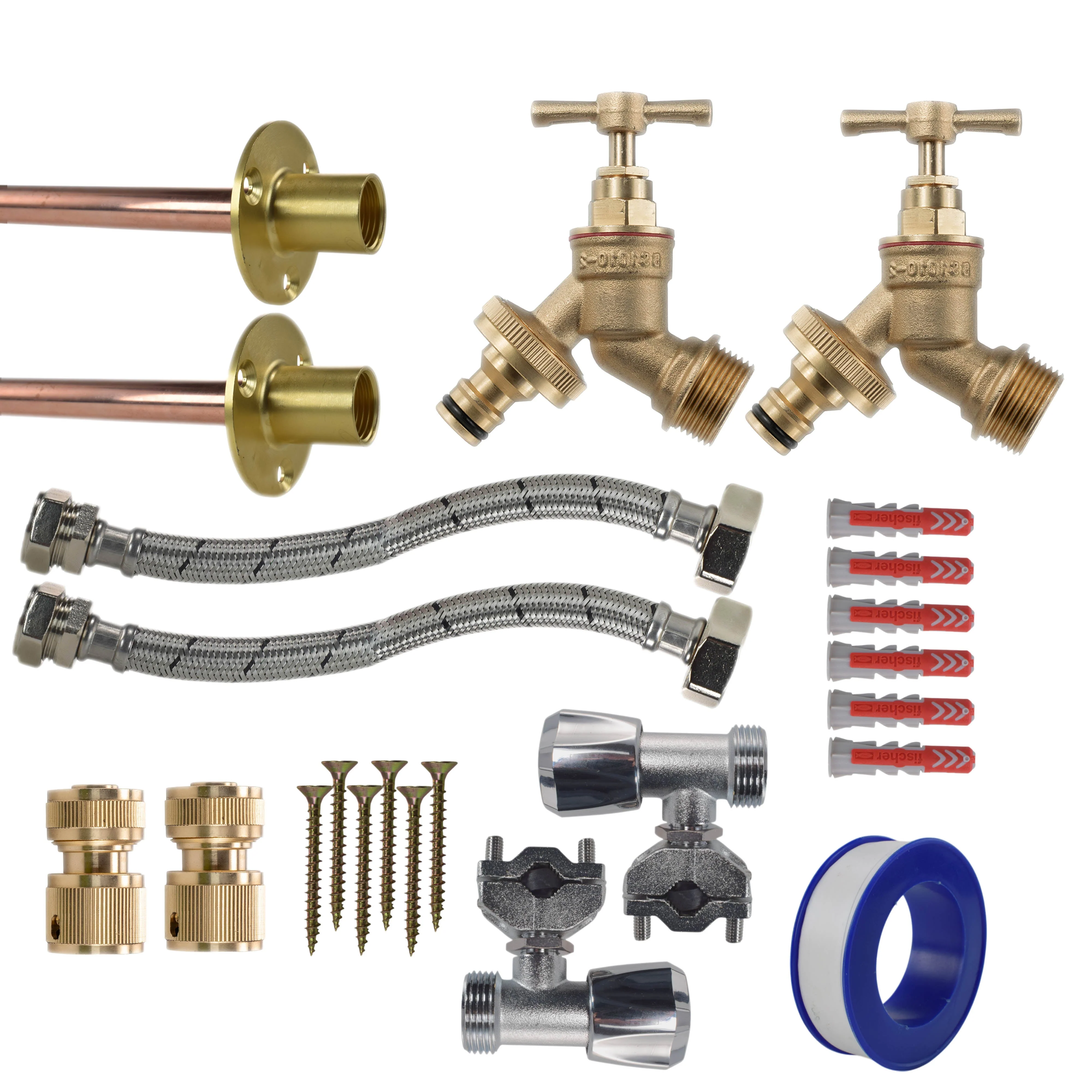 Brass Quick Connect Bib Tap FULL Connection Kit x2 - Image 22