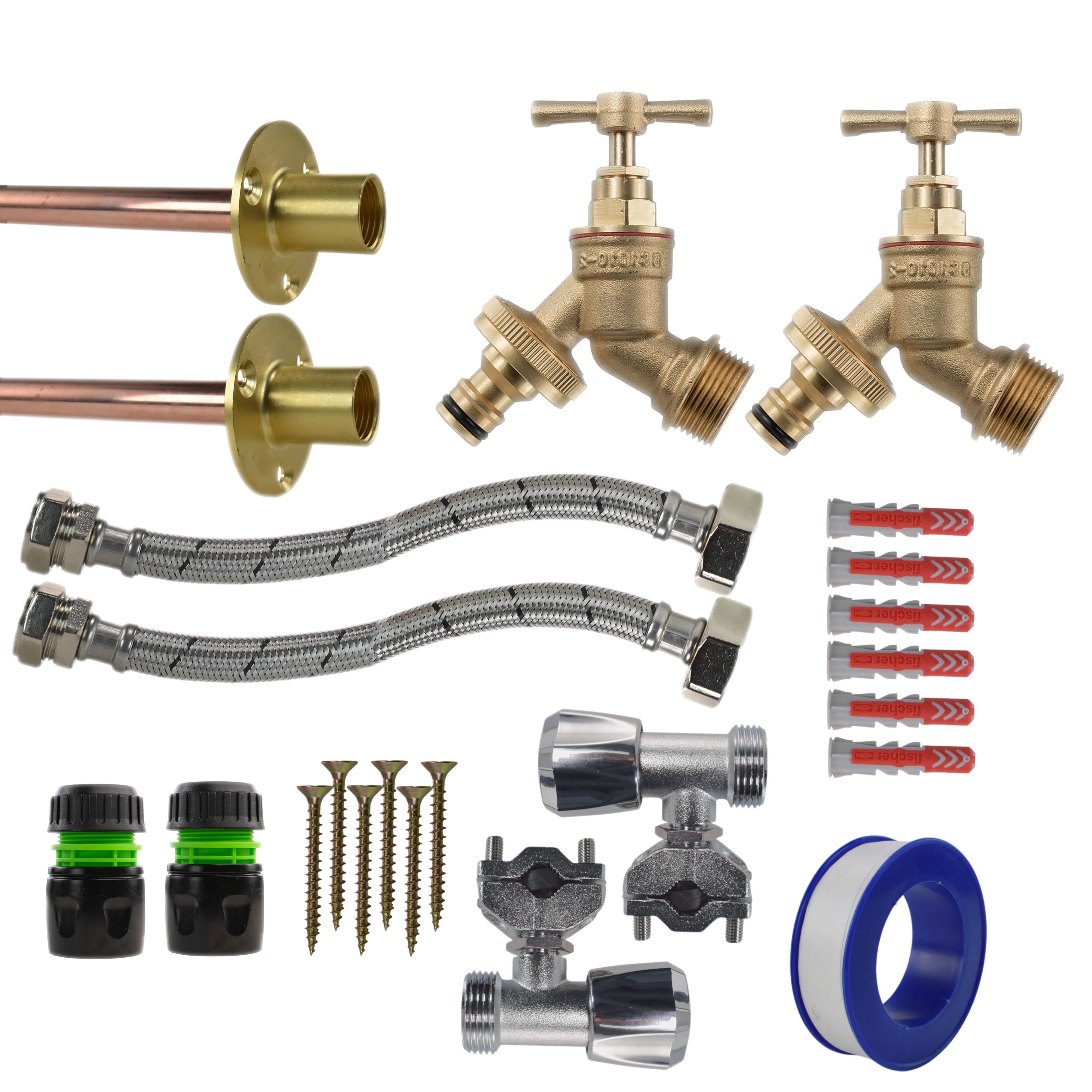 Brass Quick Connect Bib Tap FULL Connection Kit x2 - Image 23