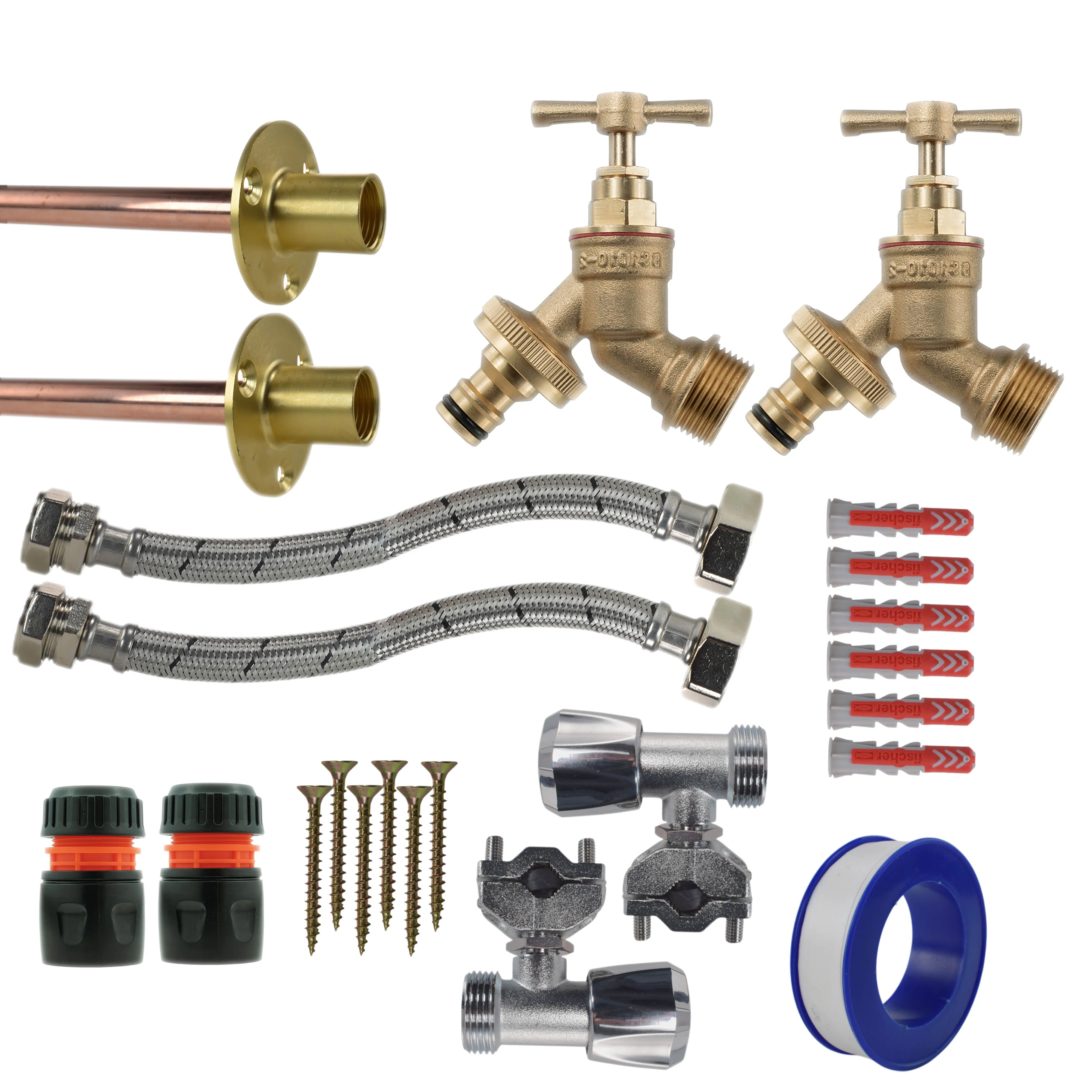 Brass Quick Connect Bib Tap FULL Connection Kit x2 - Image 24