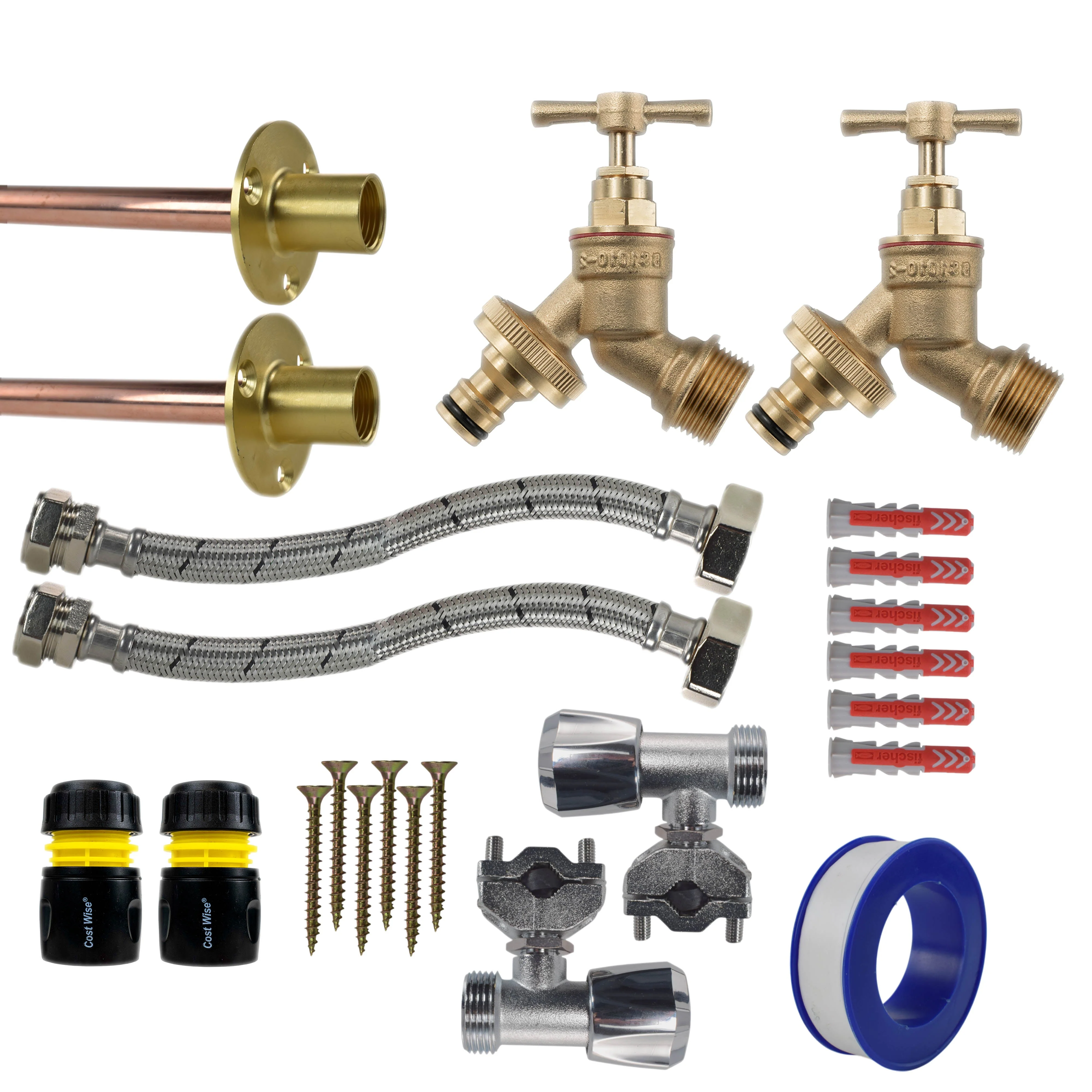 Brass Quick Connect Bib Tap FULL Connection Kit x2 - Image 25