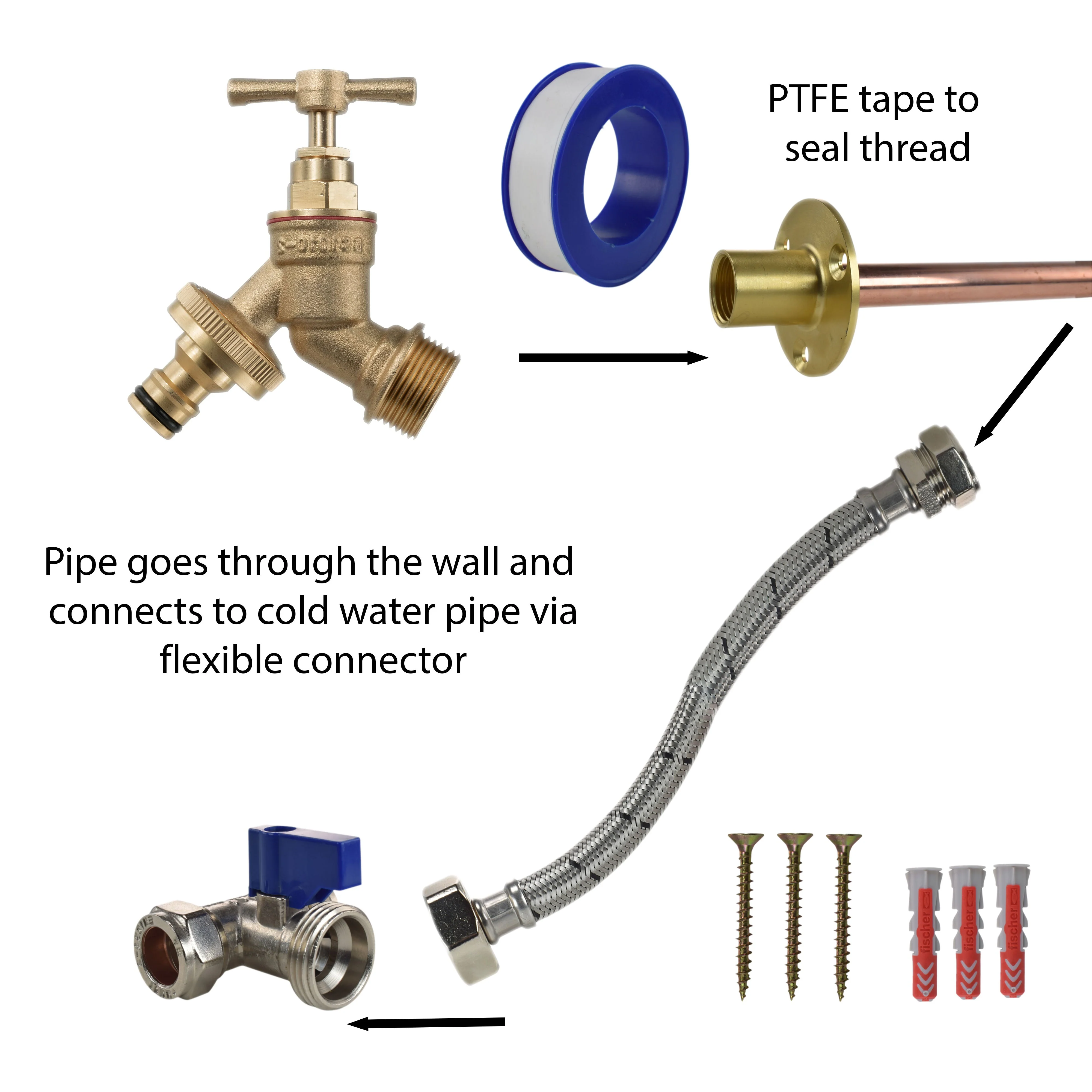 Brass Quick Connect Bib Tap STANDARD Connection Kit - Image 3