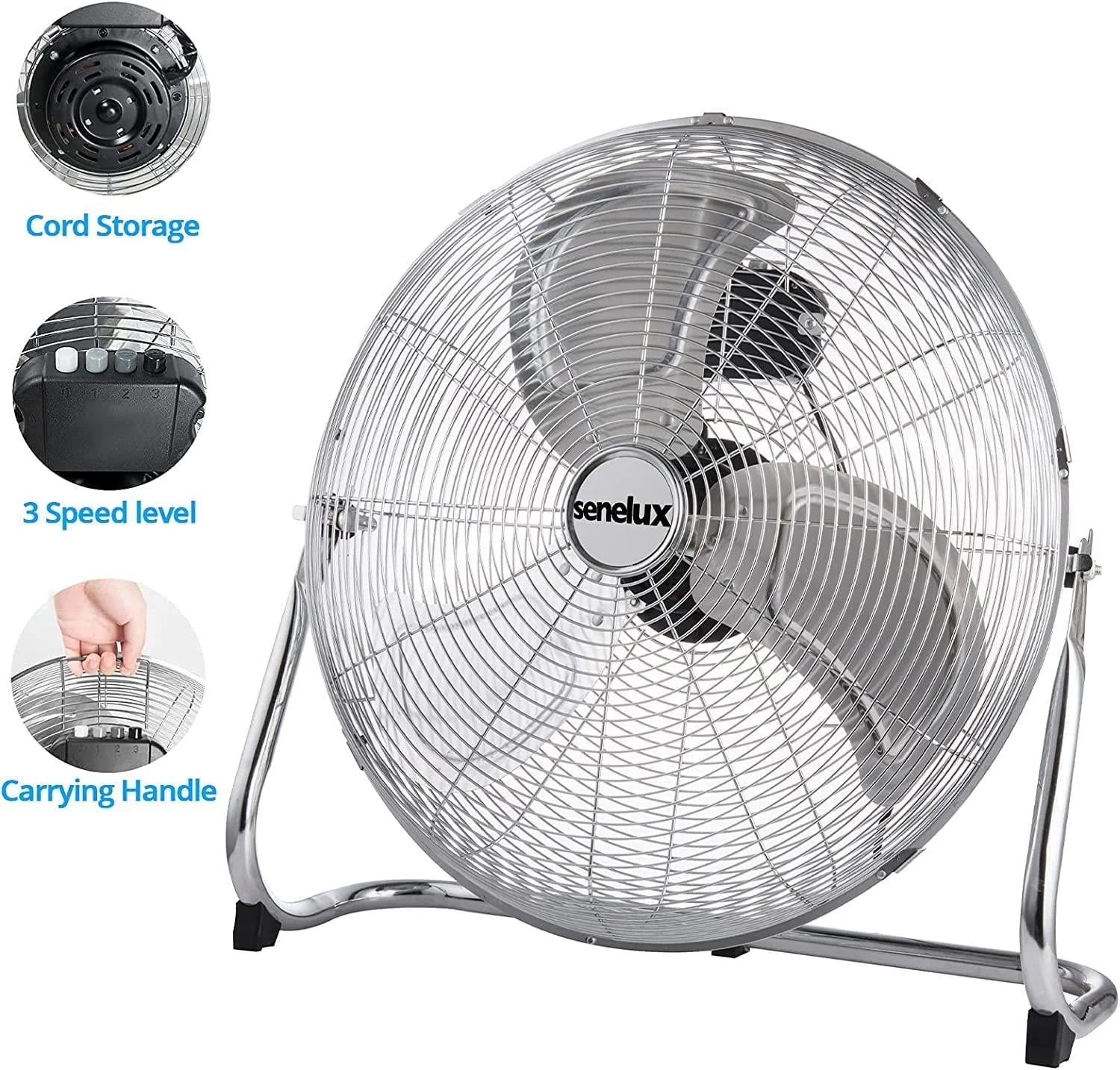 Chrome Floor Fan for Homes, Gyms, Bedrooms & Kitchens | with 3 Fan Speeds and Adjustable Tilt - Image 4