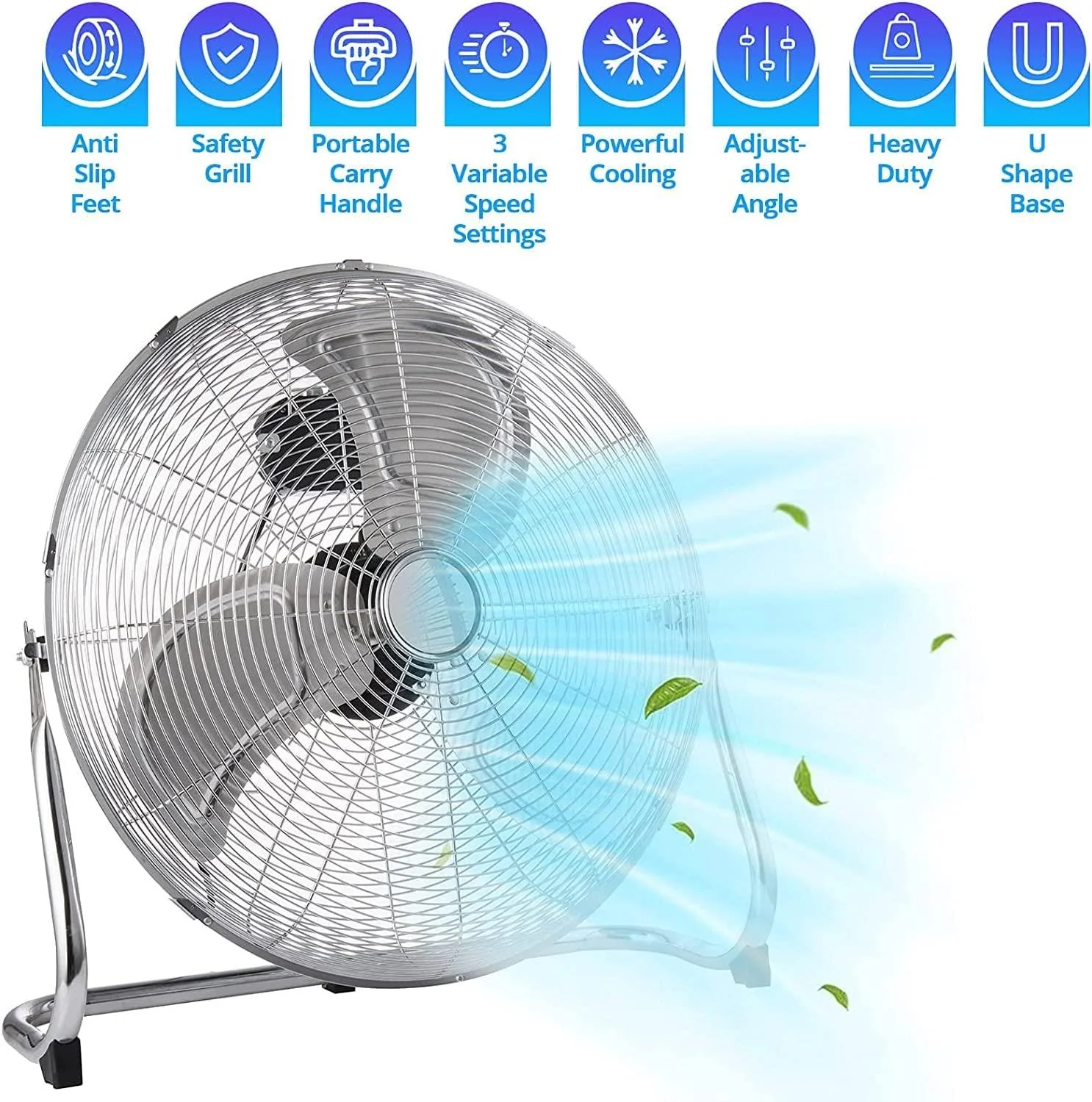 Chrome Floor Fan for Homes, Gyms, Bedrooms & Kitchens | with 3 Fan Speeds and Adjustable Tilt - Image 5