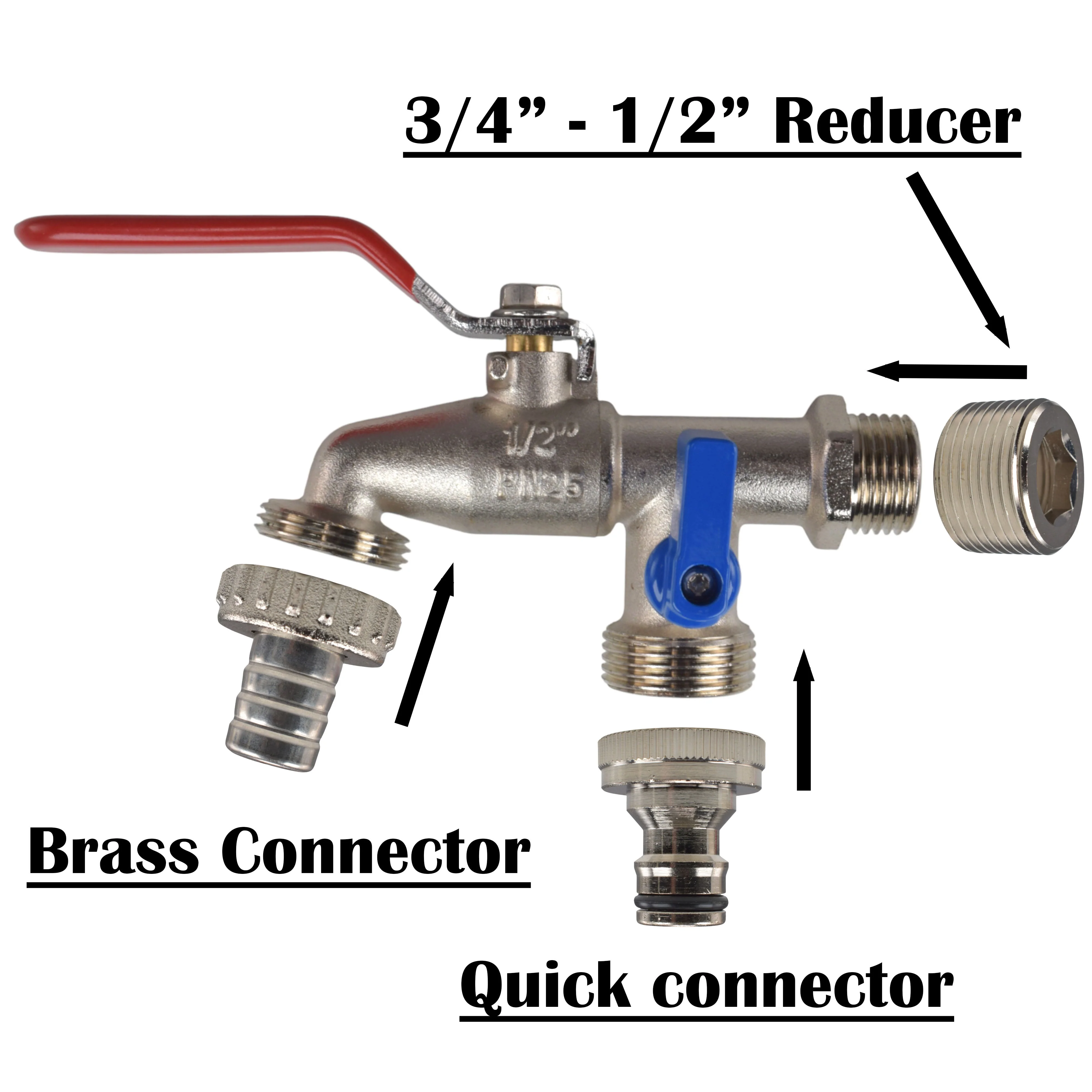 Double Lever Tap Kit with Barb/Quick Connect Outlet, 1/2" and 3/4" BSP Thread Inlet - Image 4