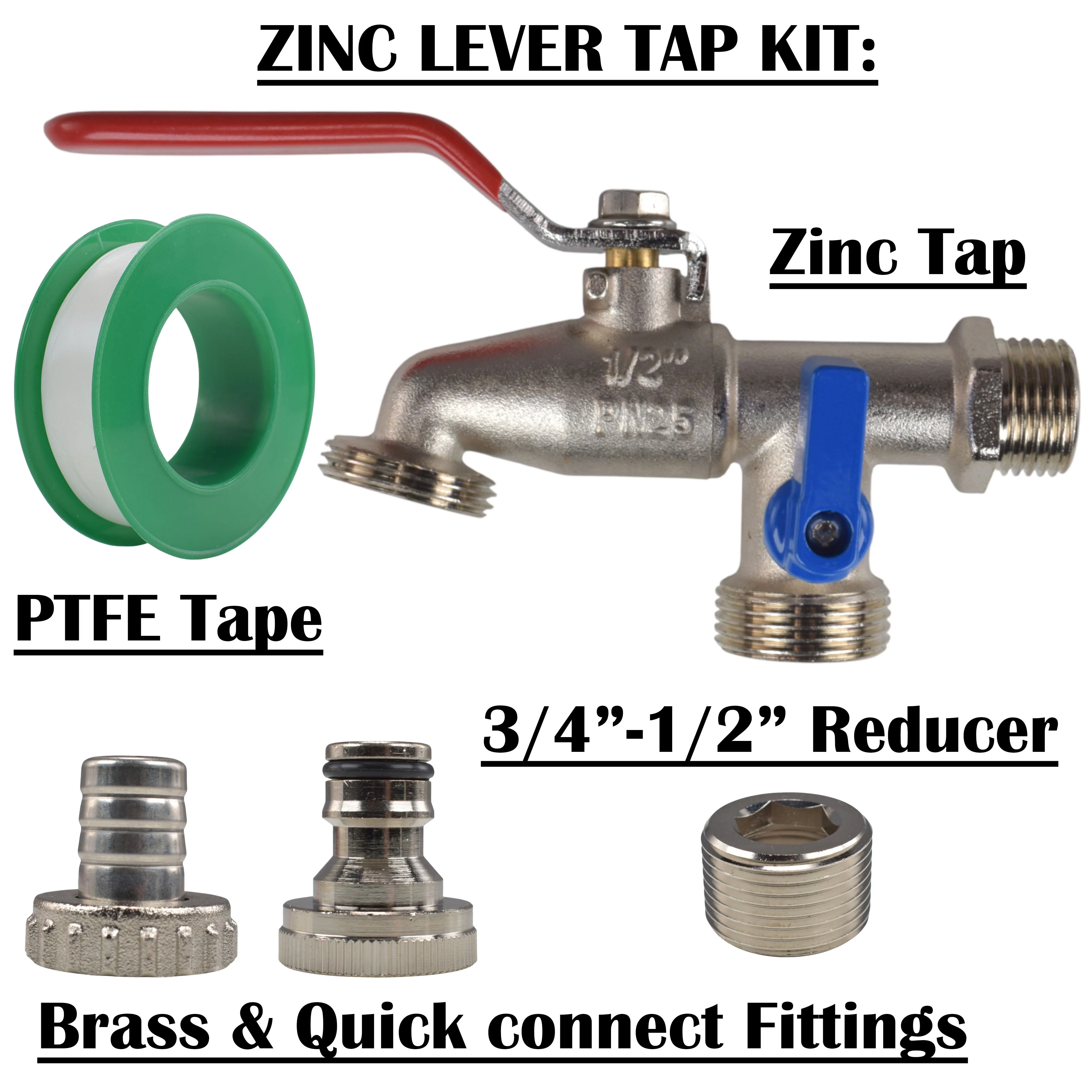 Double Lever Tap Kit with Barb/Quick Connect Outlet, 1/2" and 3/4" BSP Thread Inlet - Image 5
