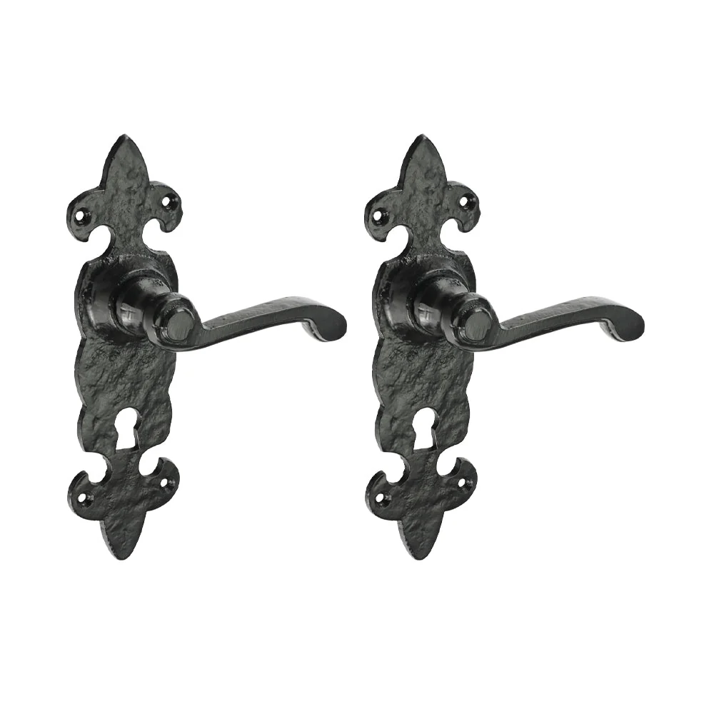 Fleur De Lys Ornate Lever Lock Door Handles – Antique Black - 195 × 55