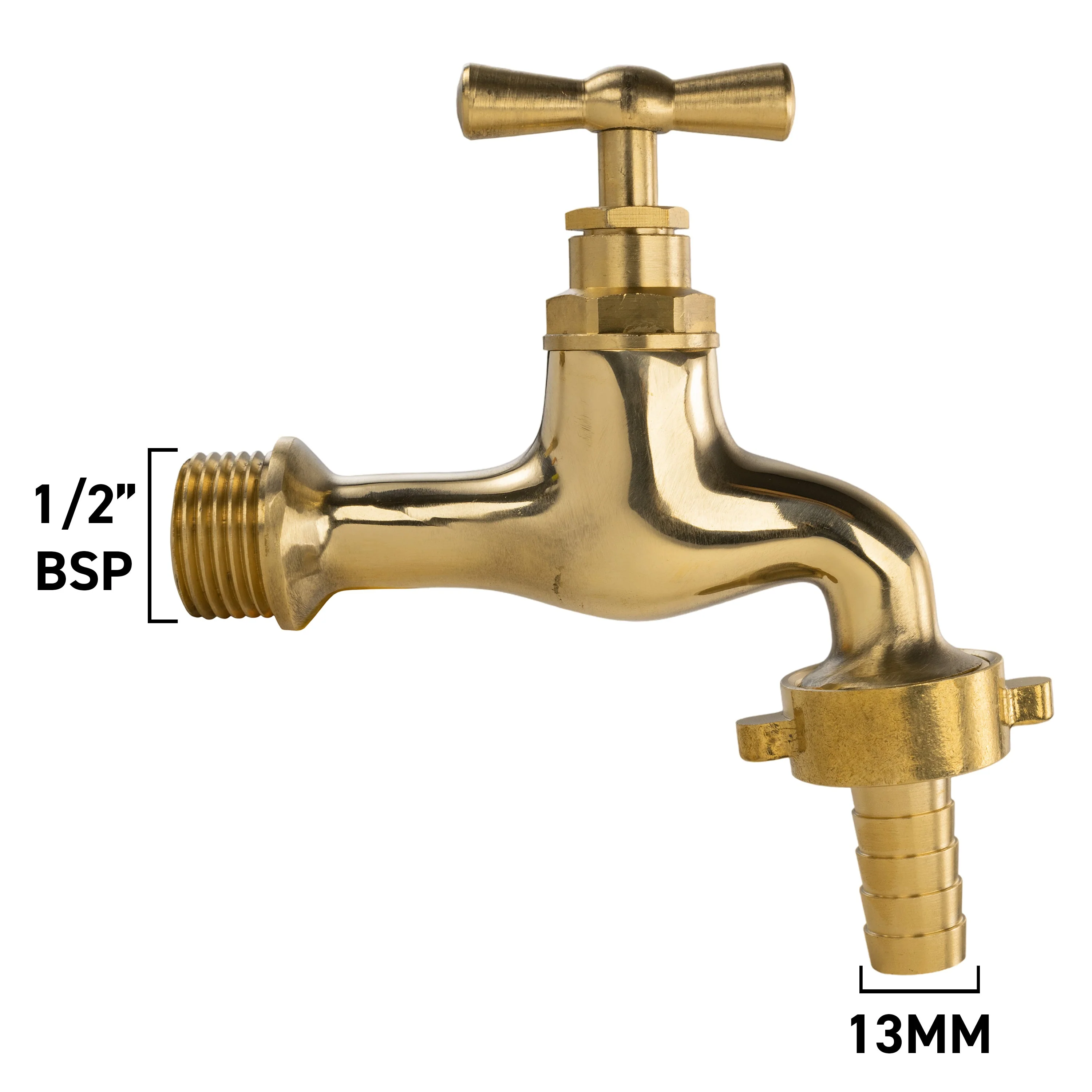 Garden Tap Polished Brass 1/2" BSPM - 13mm Barb - Image 6