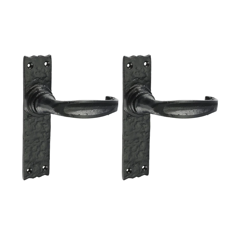 Narrow Style Lever Latch Door Handle – Antique Black Iron - 155 × 37