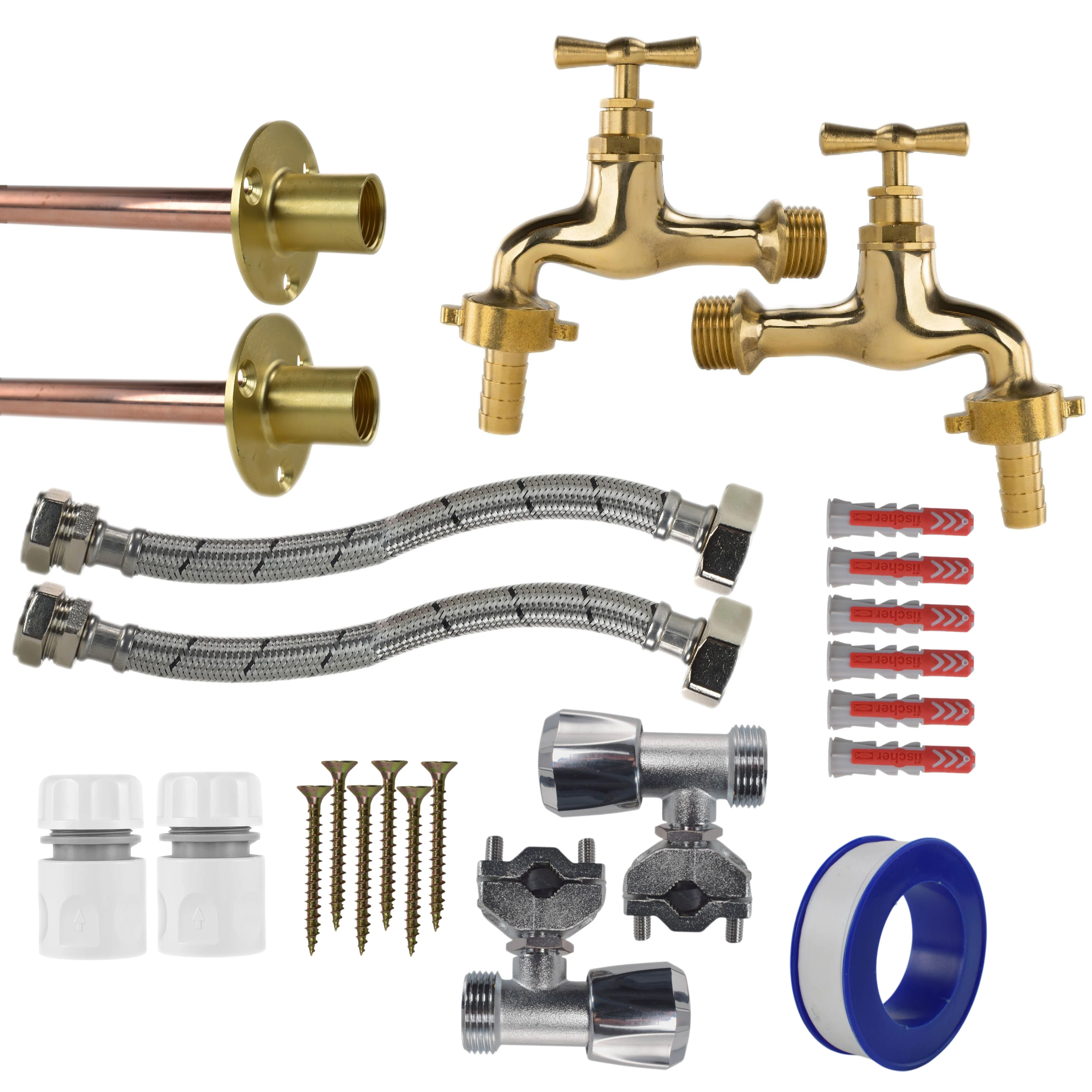 Polished Brass 13mm Barb Tap FULL Connection Kit x2 - Image 18