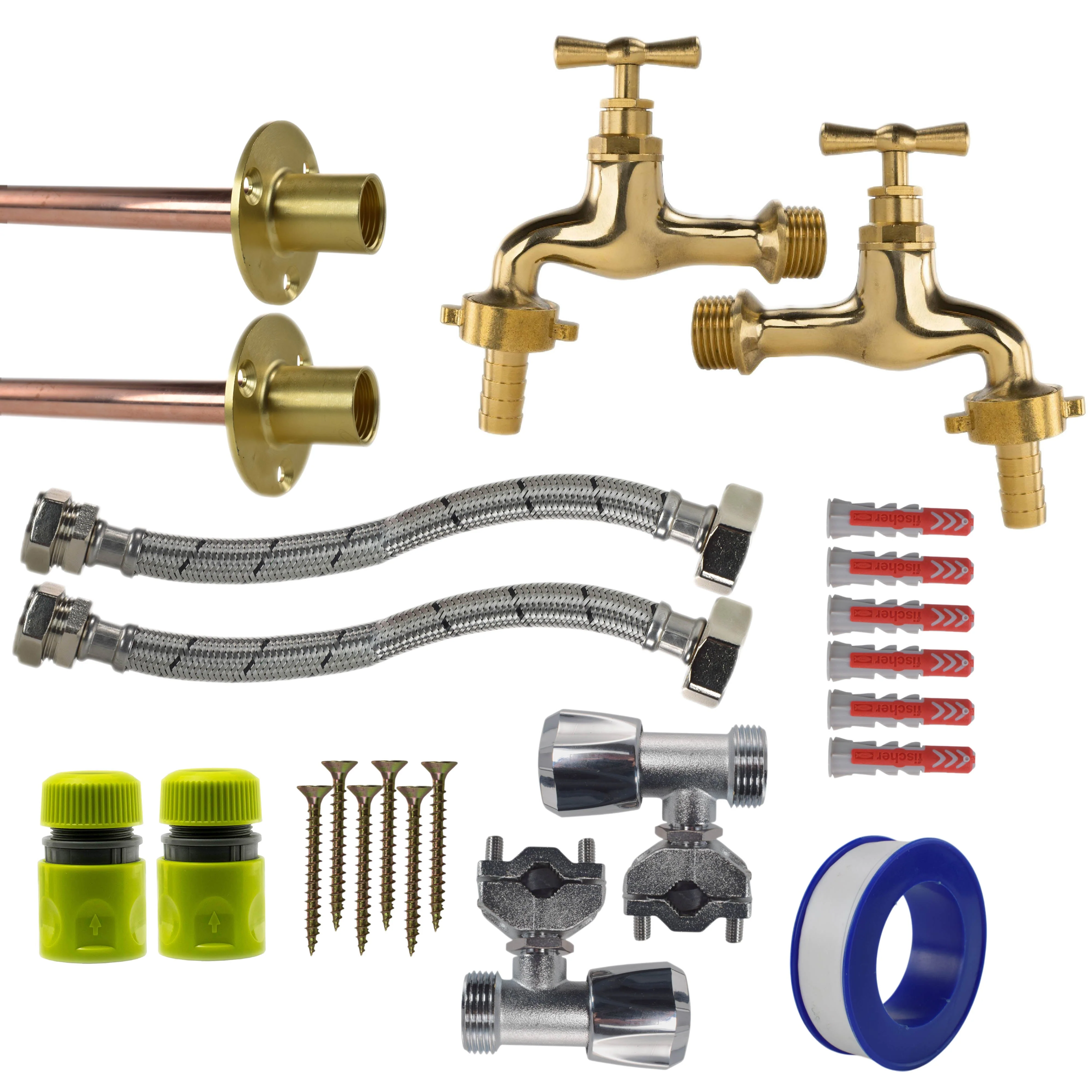 Polished Brass 13mm Barb Tap FULL Connection Kit x2 - Image 19
