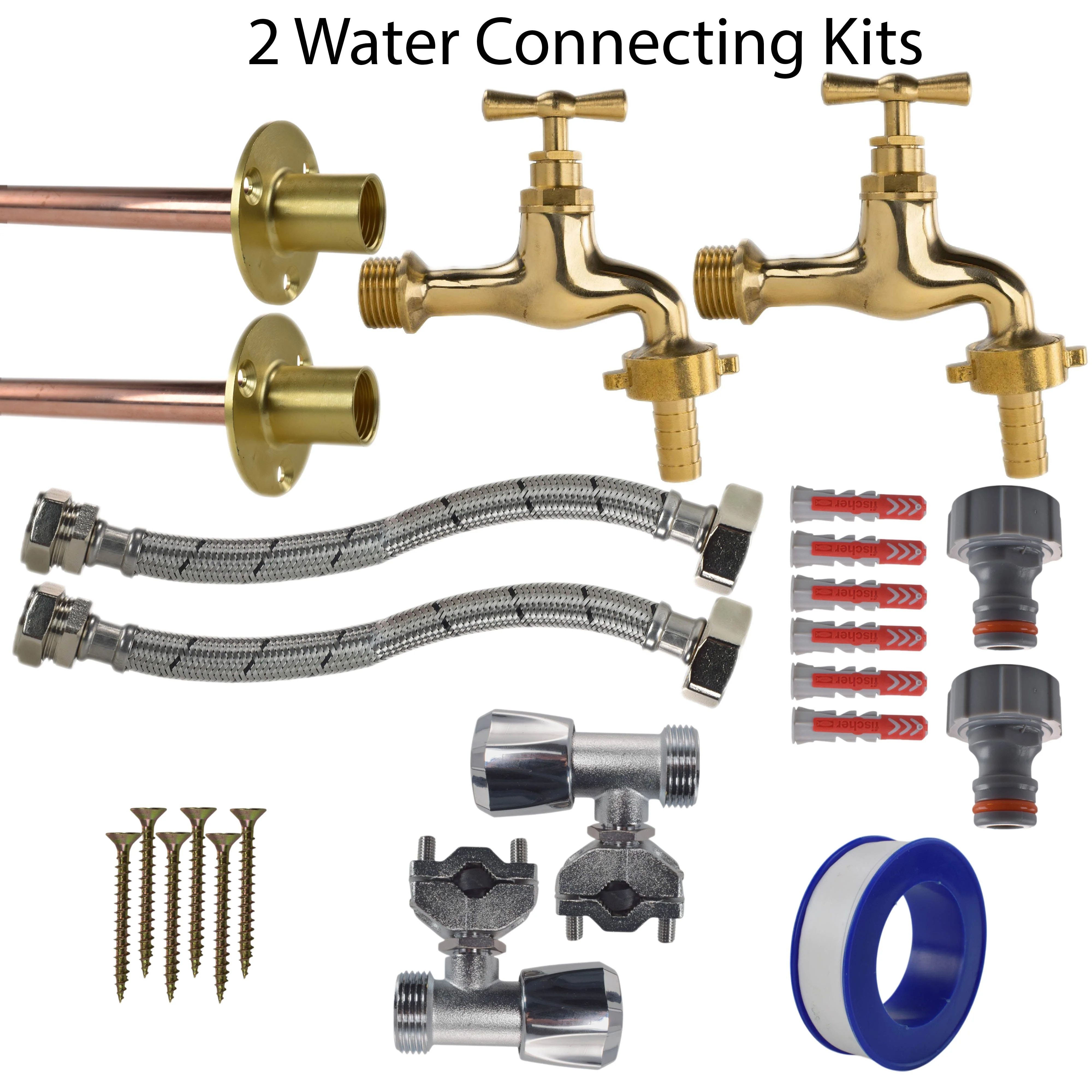 Polished Brass 13mm Barb Tap FULL Connection Kit x2 - Image 2