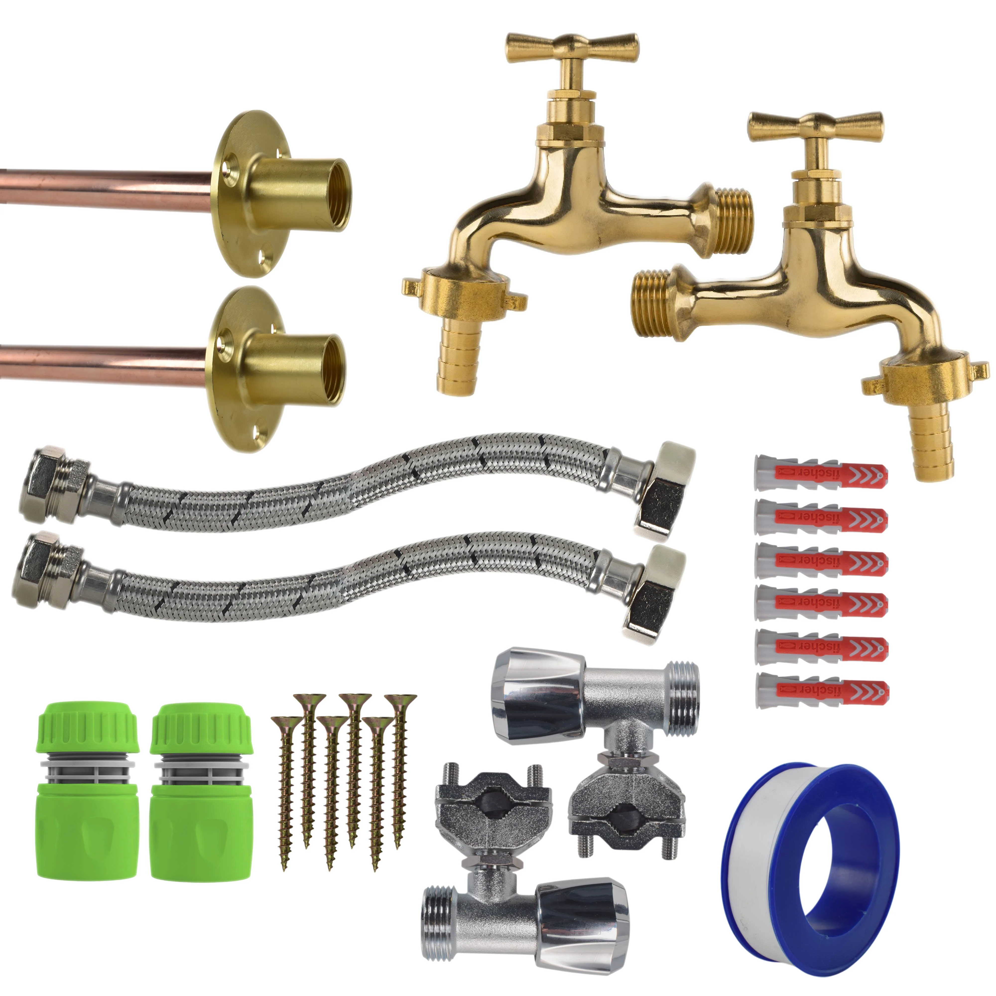Polished Brass 13mm Barb Tap FULL Connection Kit x2 - Image 20