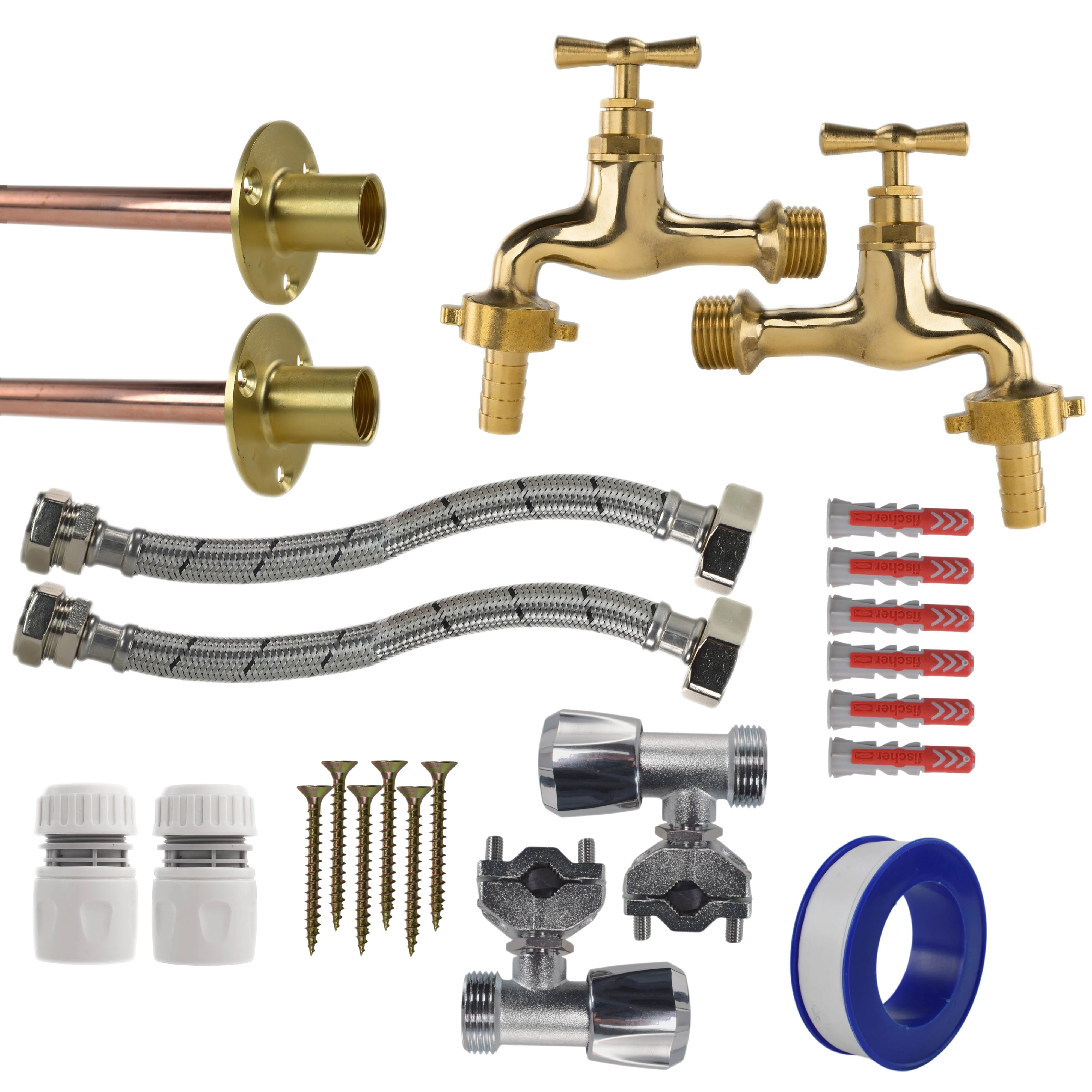 Polished Brass 13mm Barb Tap FULL Connection Kit x2 - Image 21
