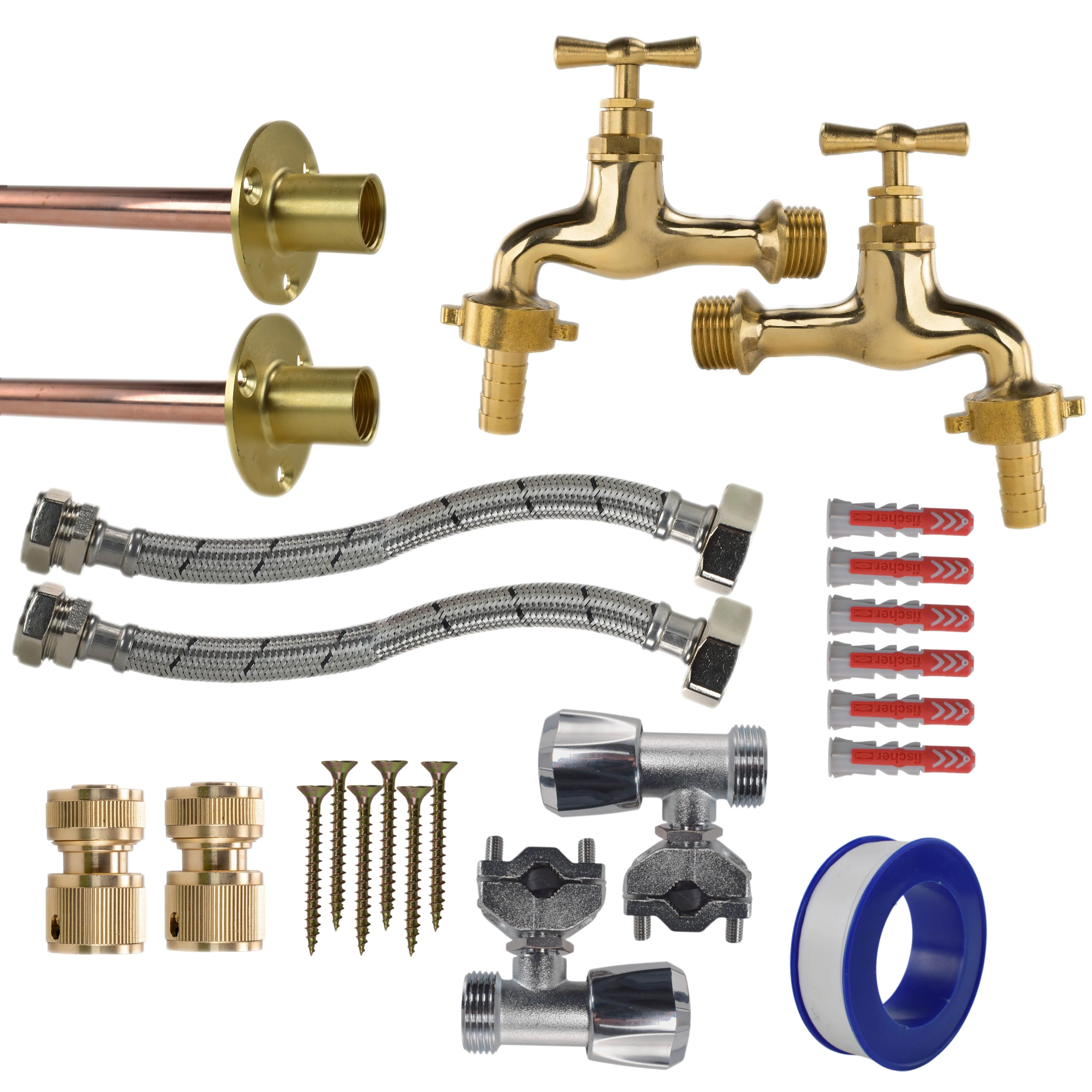 Polished Brass 13mm Barb Tap FULL Connection Kit x2 - Image 22