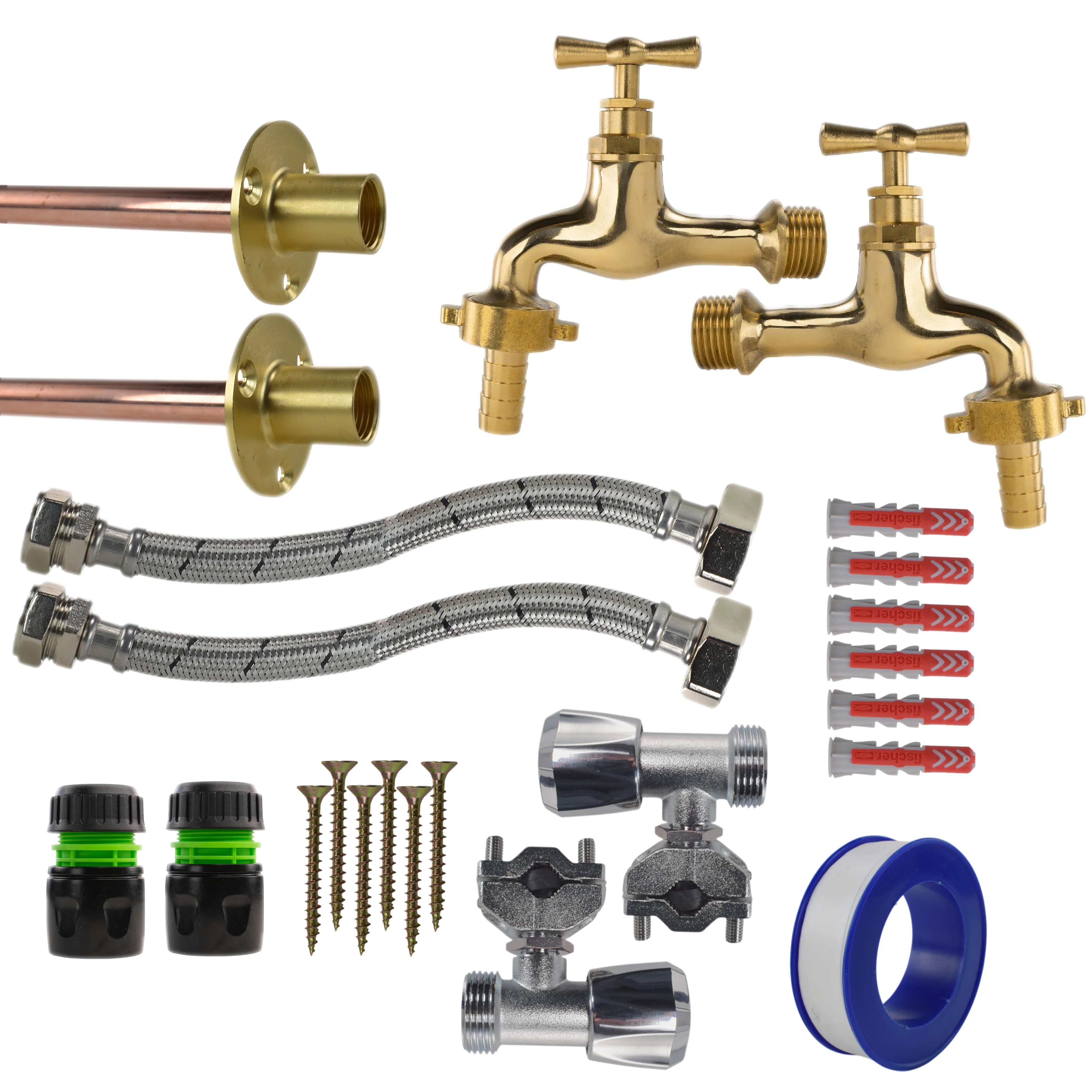 Polished Brass 13mm Barb Tap FULL Connection Kit x2 - Image 23