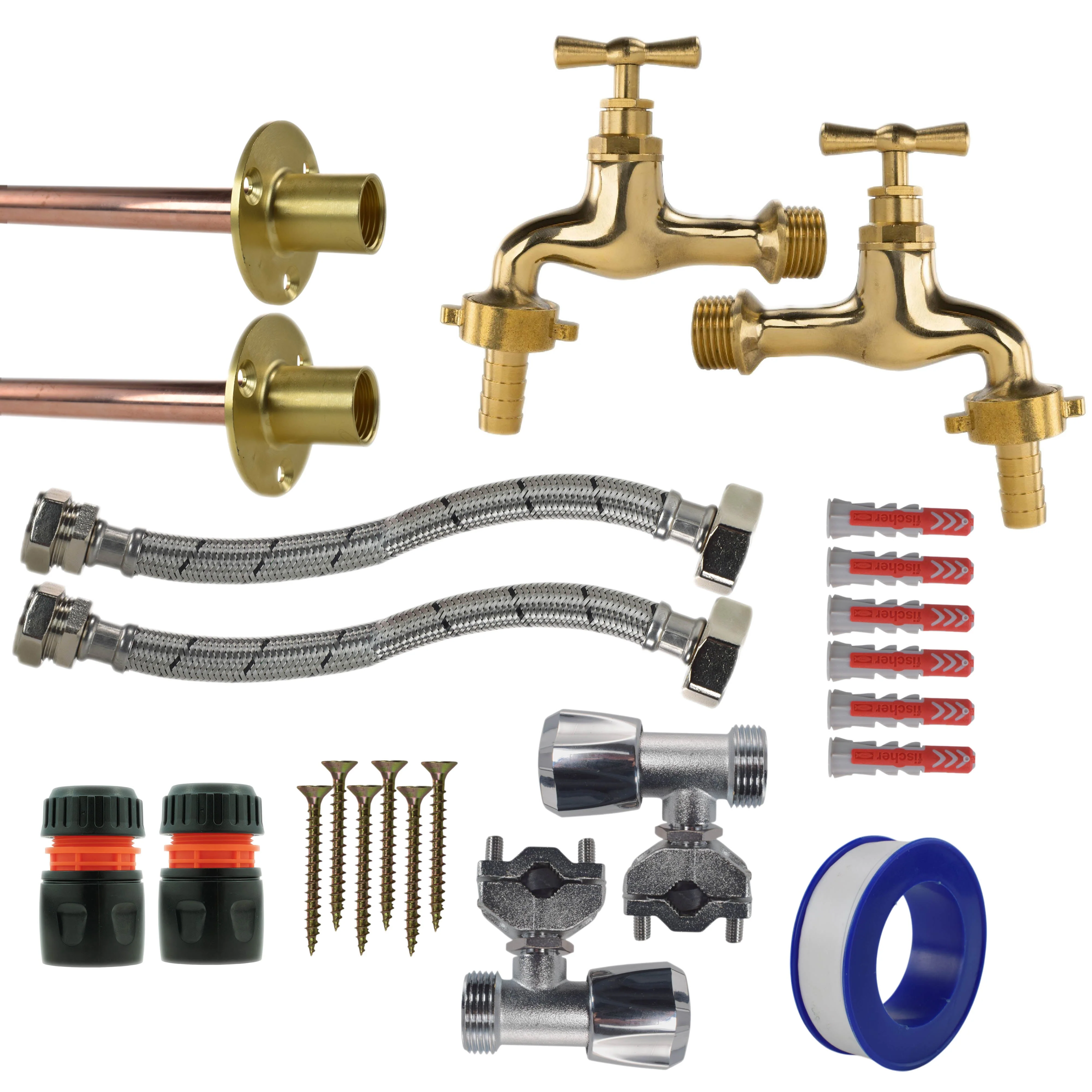 Polished Brass 13mm Barb Tap FULL Connection Kit x2 - Image 24