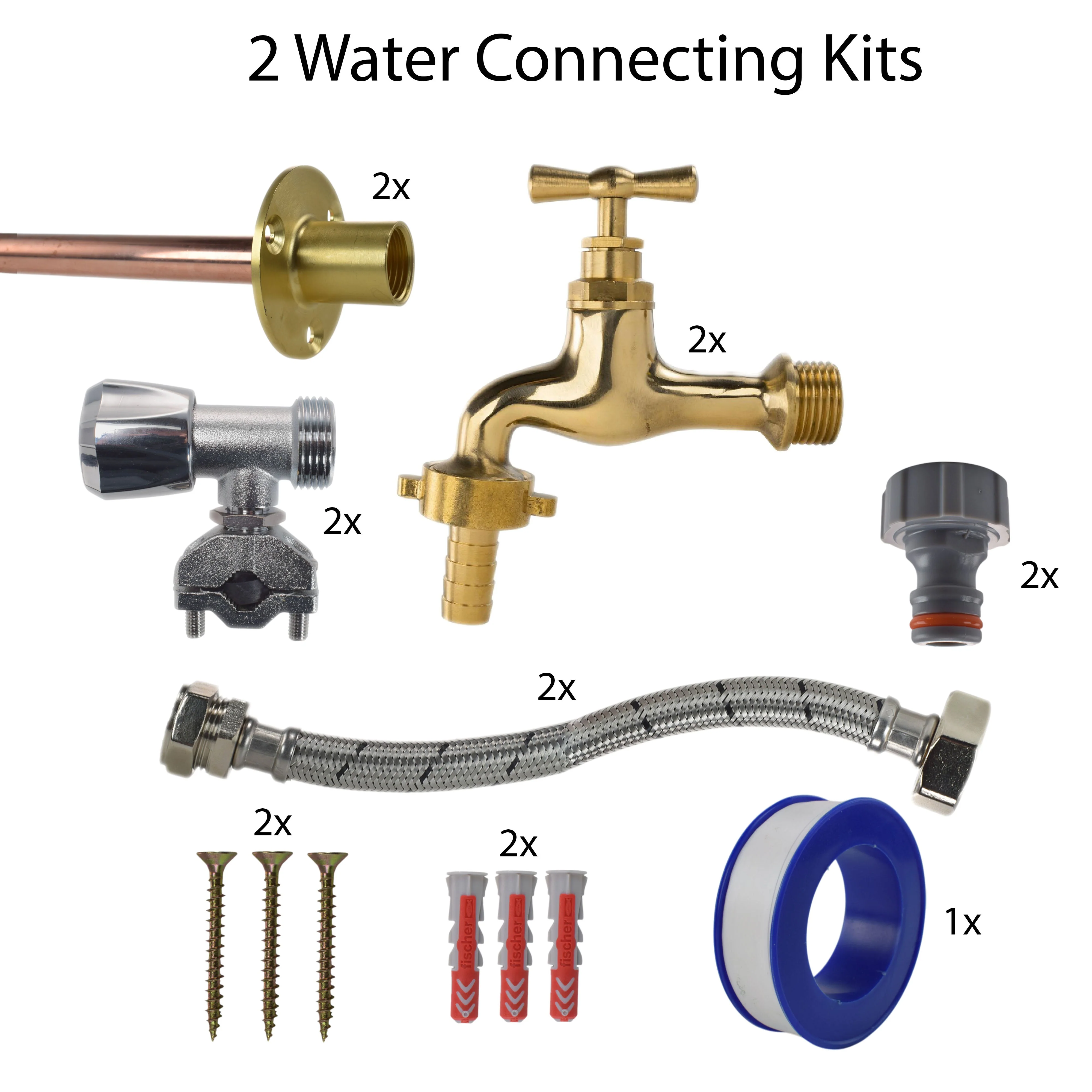 Polished Brass 13mm Barb Tap FULL Connection Kit x2 - Image 3