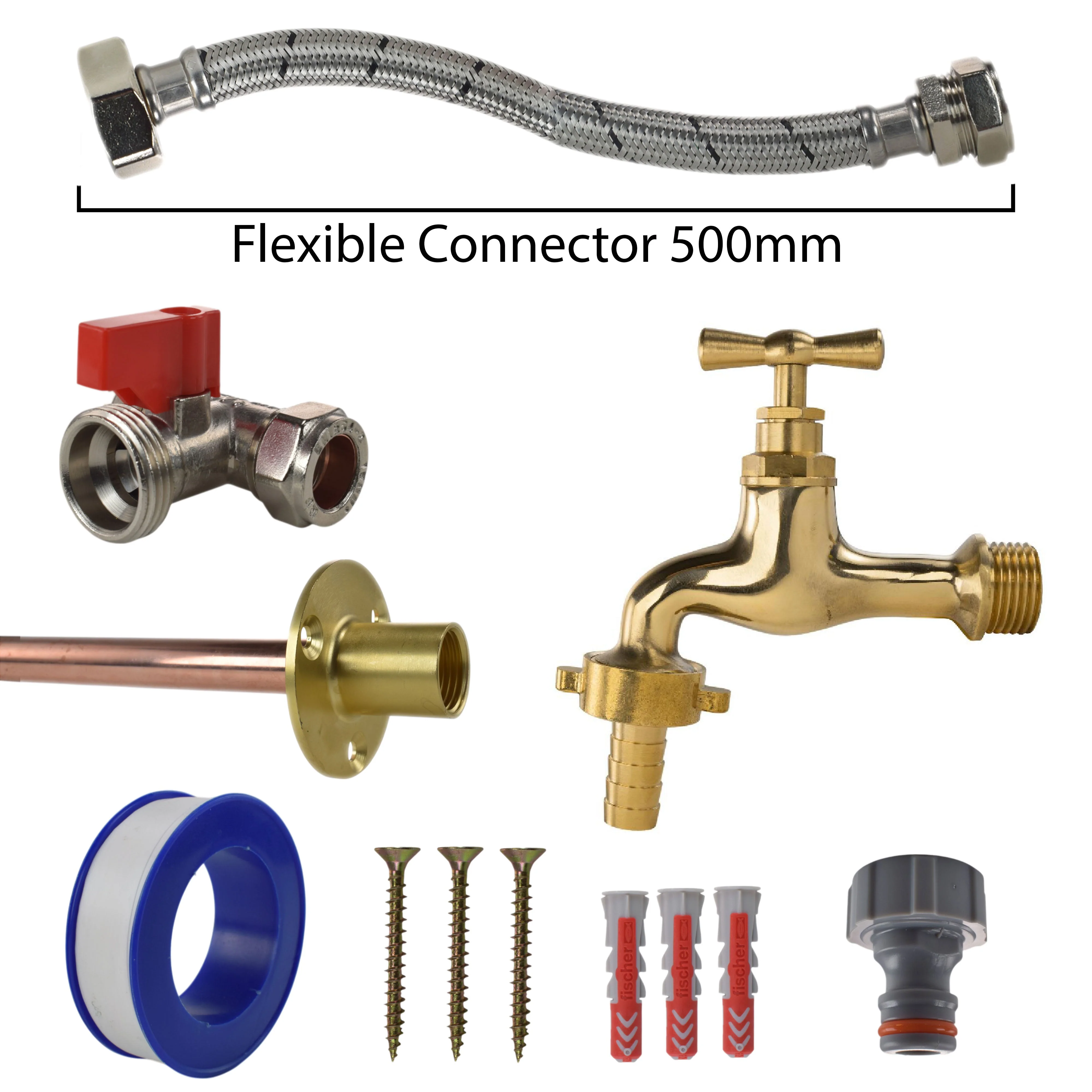 Polished Brass 13mm Barb Tap STANDARD Connection Kit - Image 3
