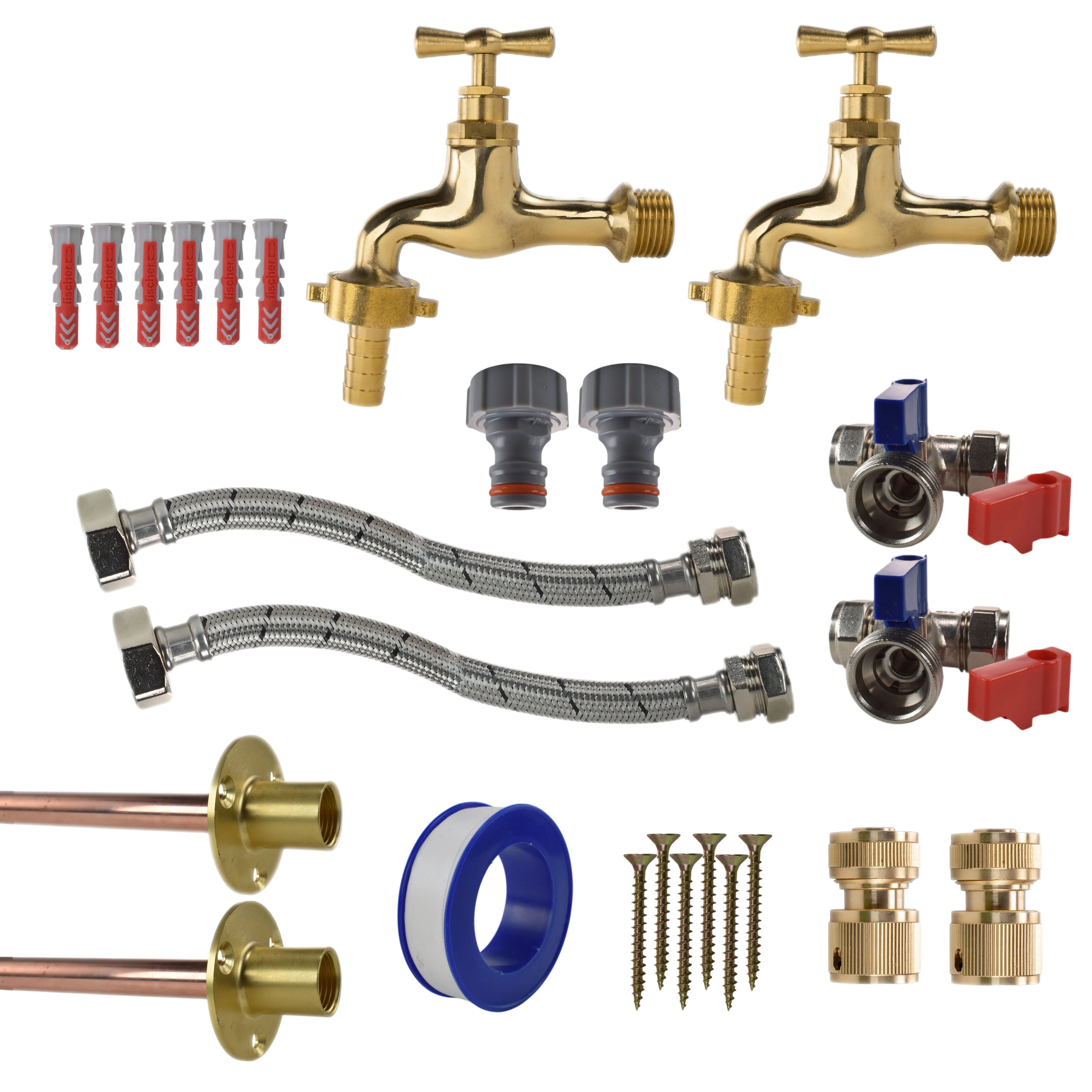 Polished Brass 13mm Barb Tap STANDARD Connection Kit x2 - Image 20