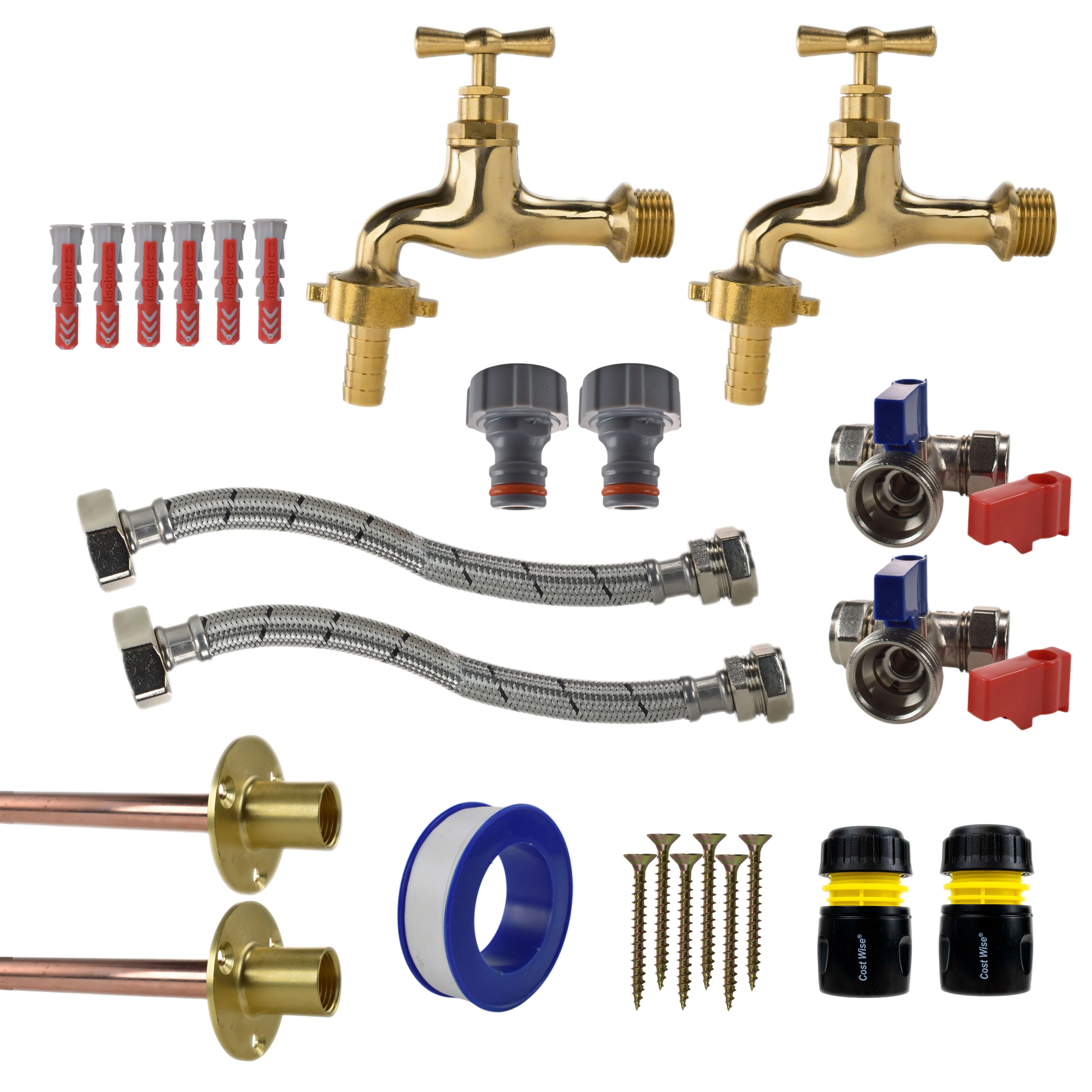 Polished Brass 13mm Barb Tap STANDARD Connection Kit x2 - Image 23