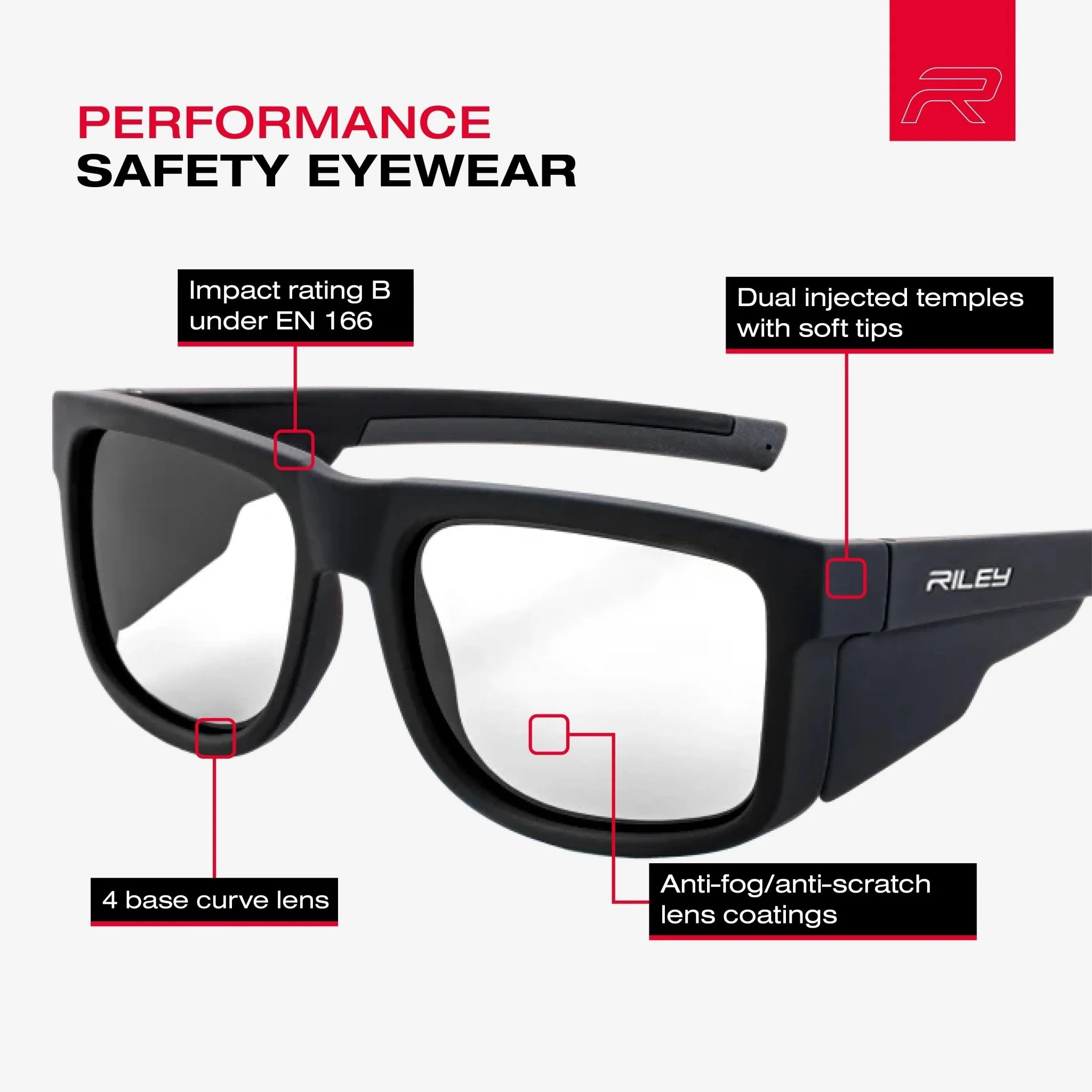 RILEY Navigator Anti-Scratch Safety Fashion Glasses – Clear Lens - Image 9
